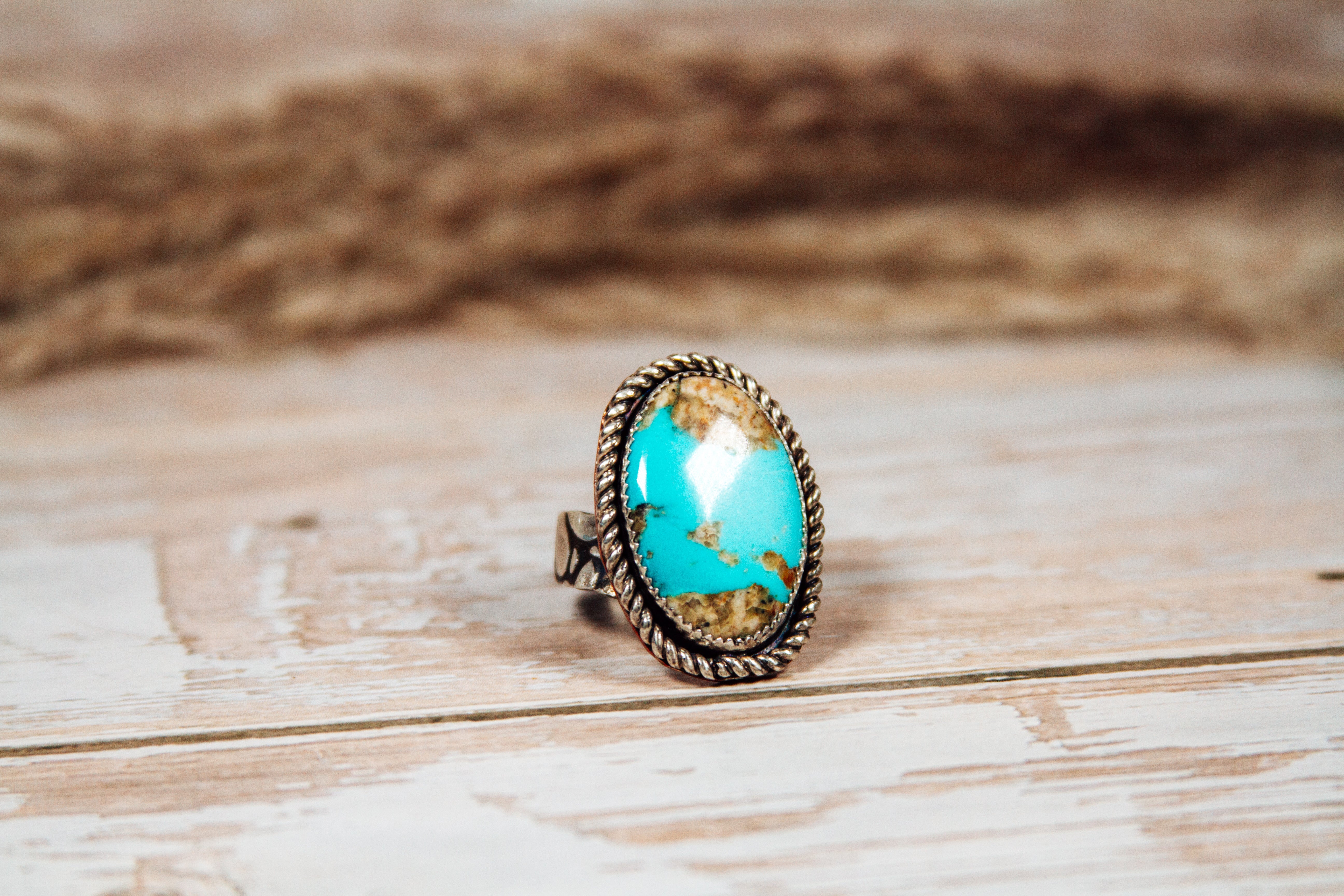Kingman Turquoise Sterling Silver with Copper Accents Ring size 7.75