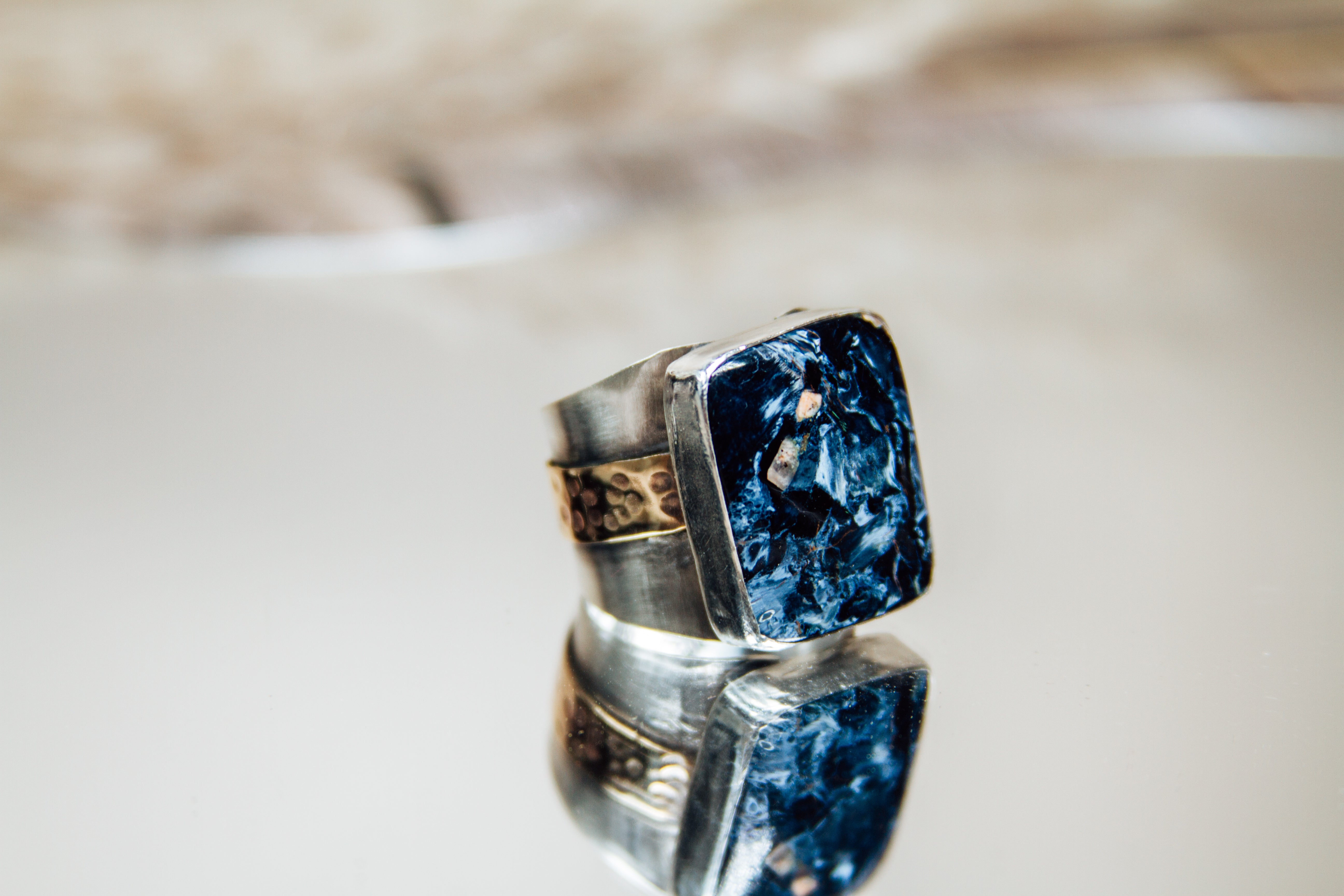 Handmade Sterling Silver & Jeweler’s Gold Ring | Pietersite Statement Ring | Size 10