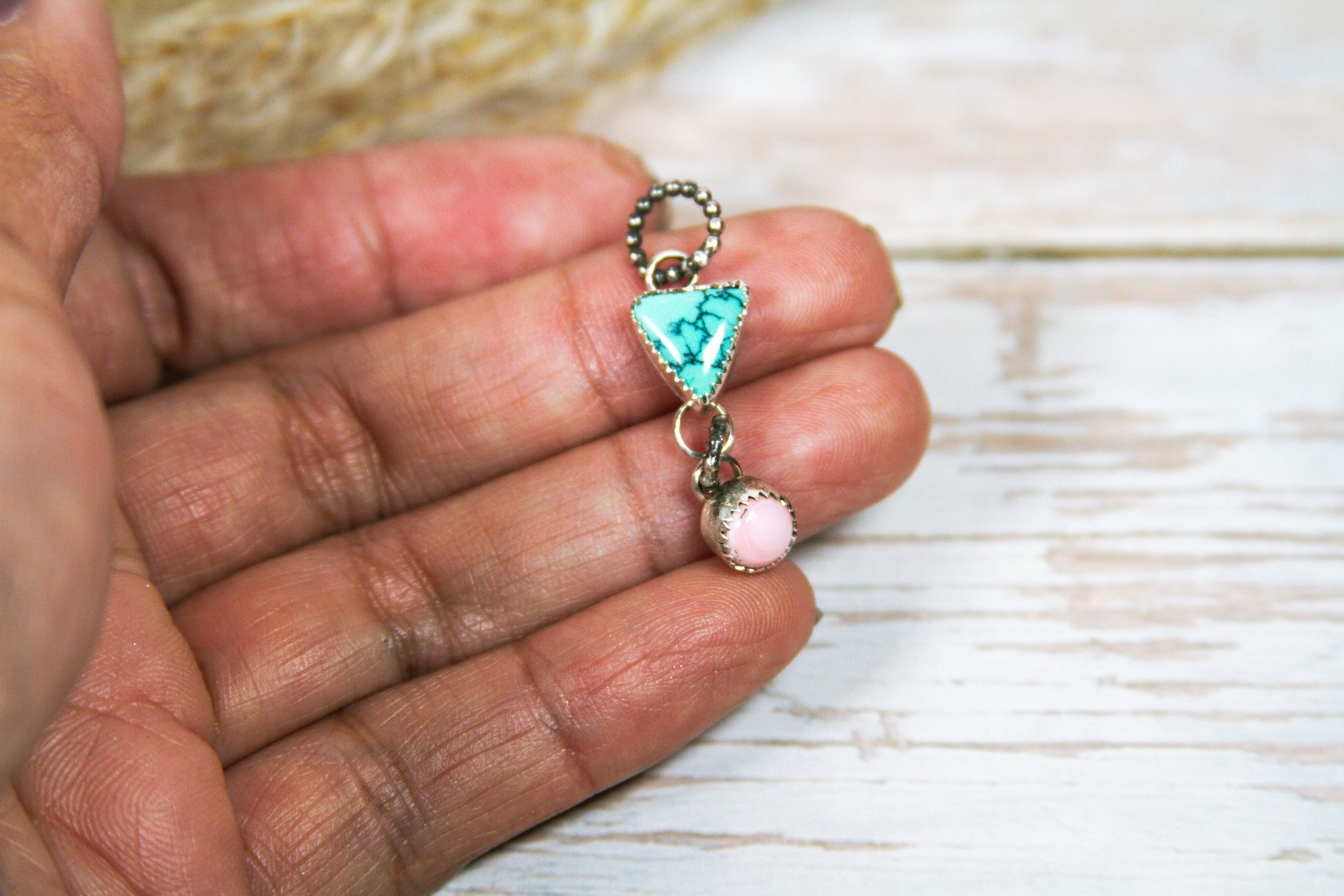 Hubei Turquoise and Pink Conch Sterling Silver Pendant