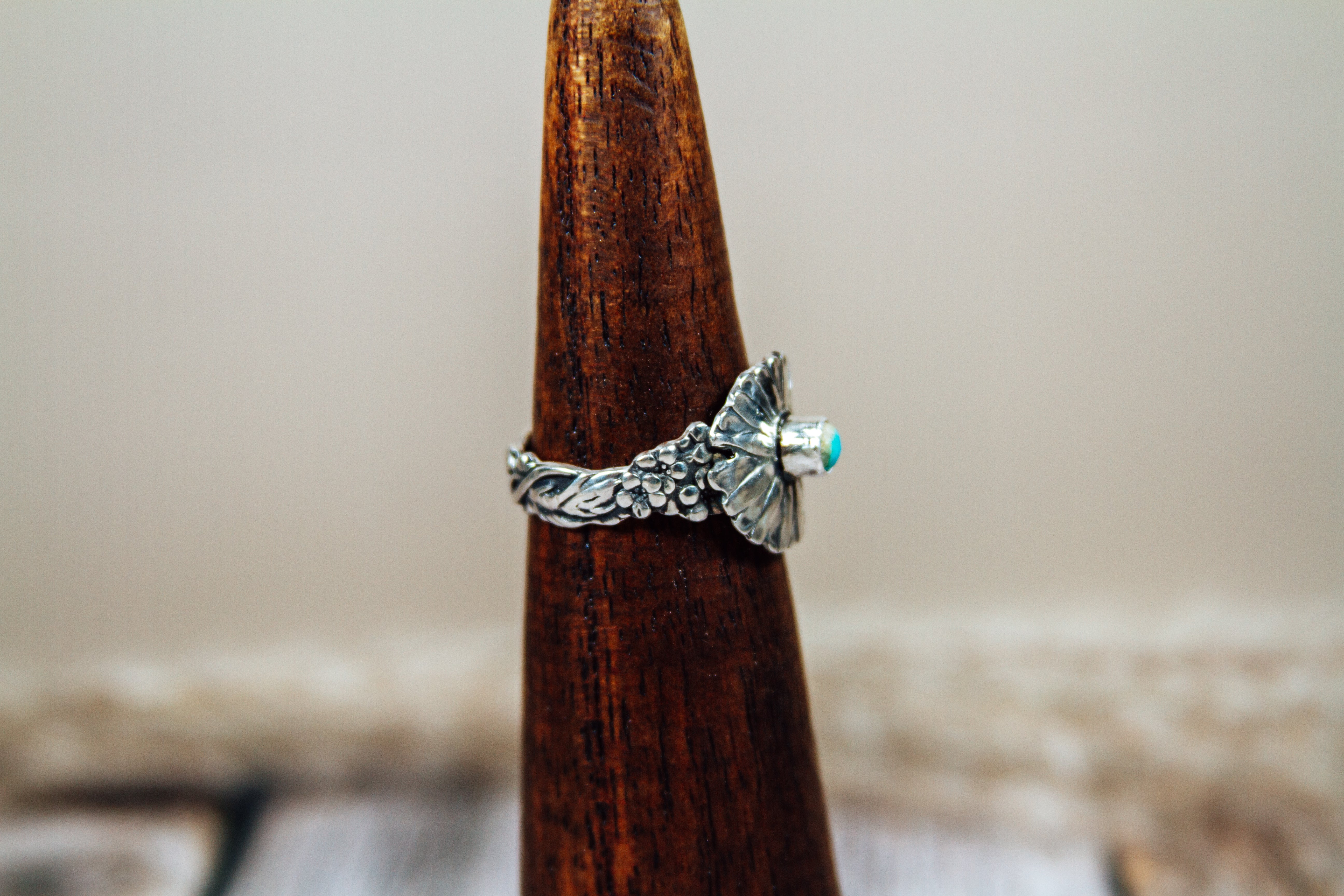 Antique Sterling Silver Spoon Ring with Kingman Turquoise | Handmade Upcycled Size 10 Ring