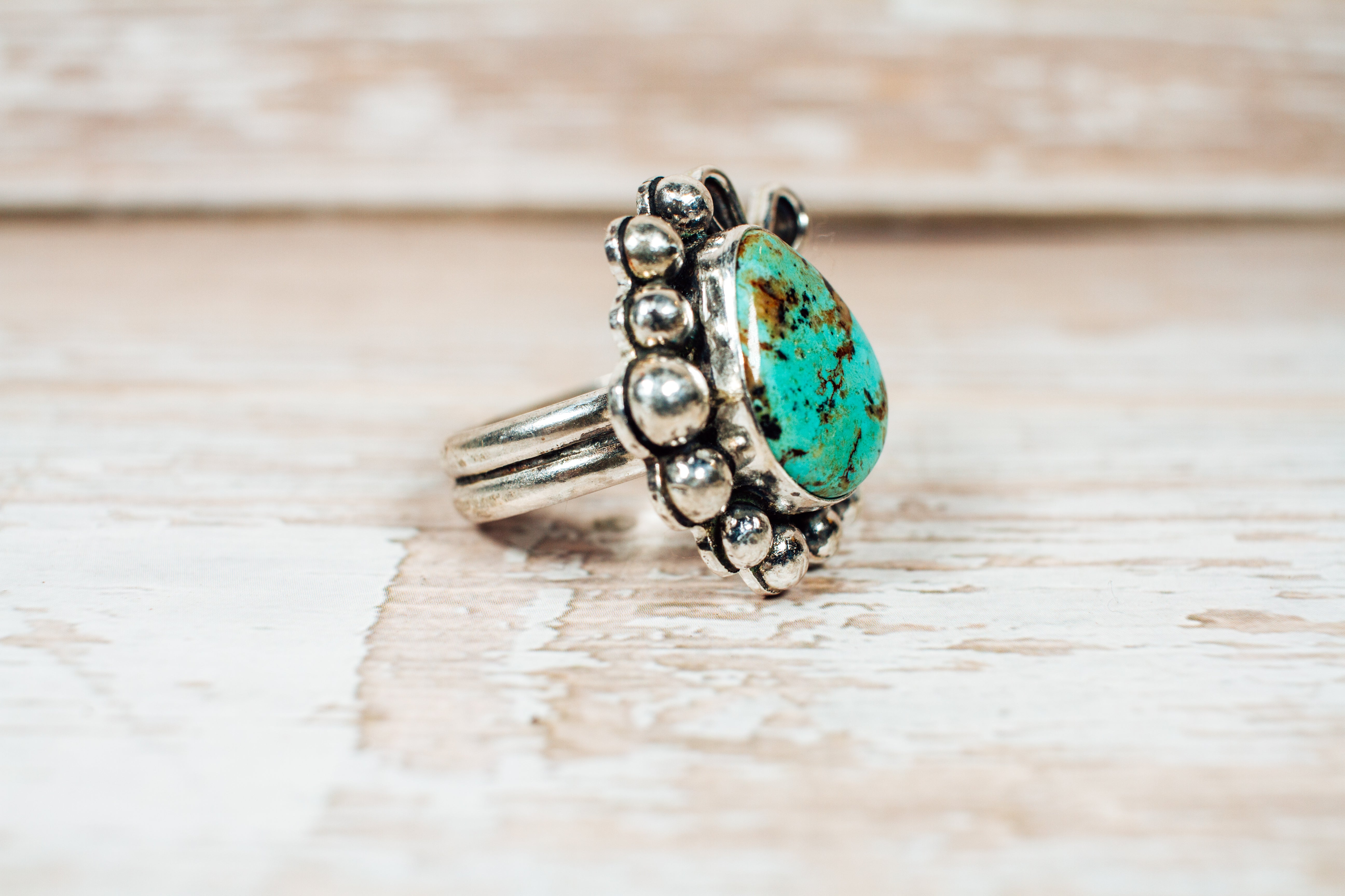 Handmade Baja Blue Turquoise Sterling Silver Double Band Ring Size 8.5