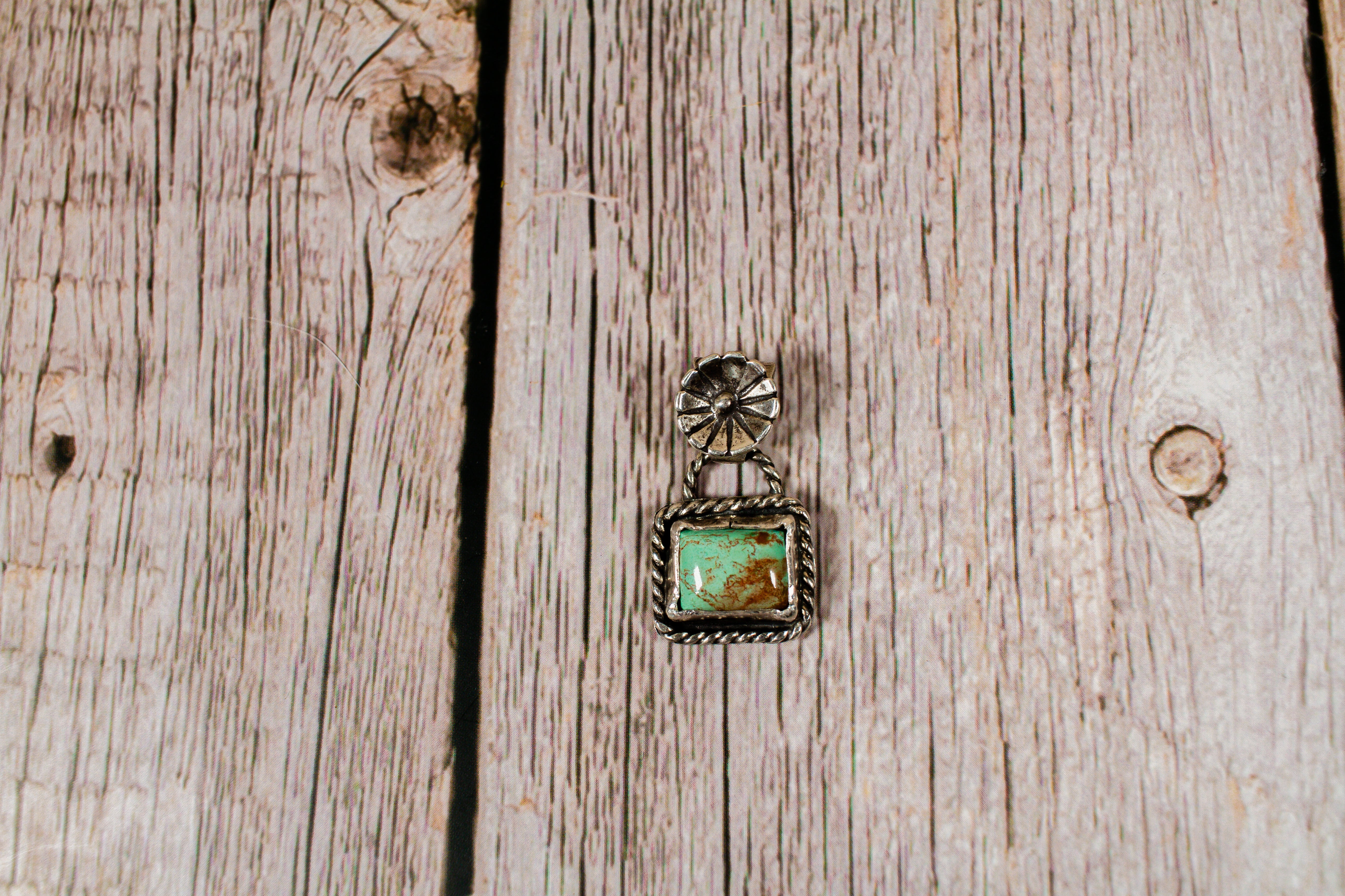 Handmade Sterling Silver Easter Blue Turquoise with Silver Flower Pendant