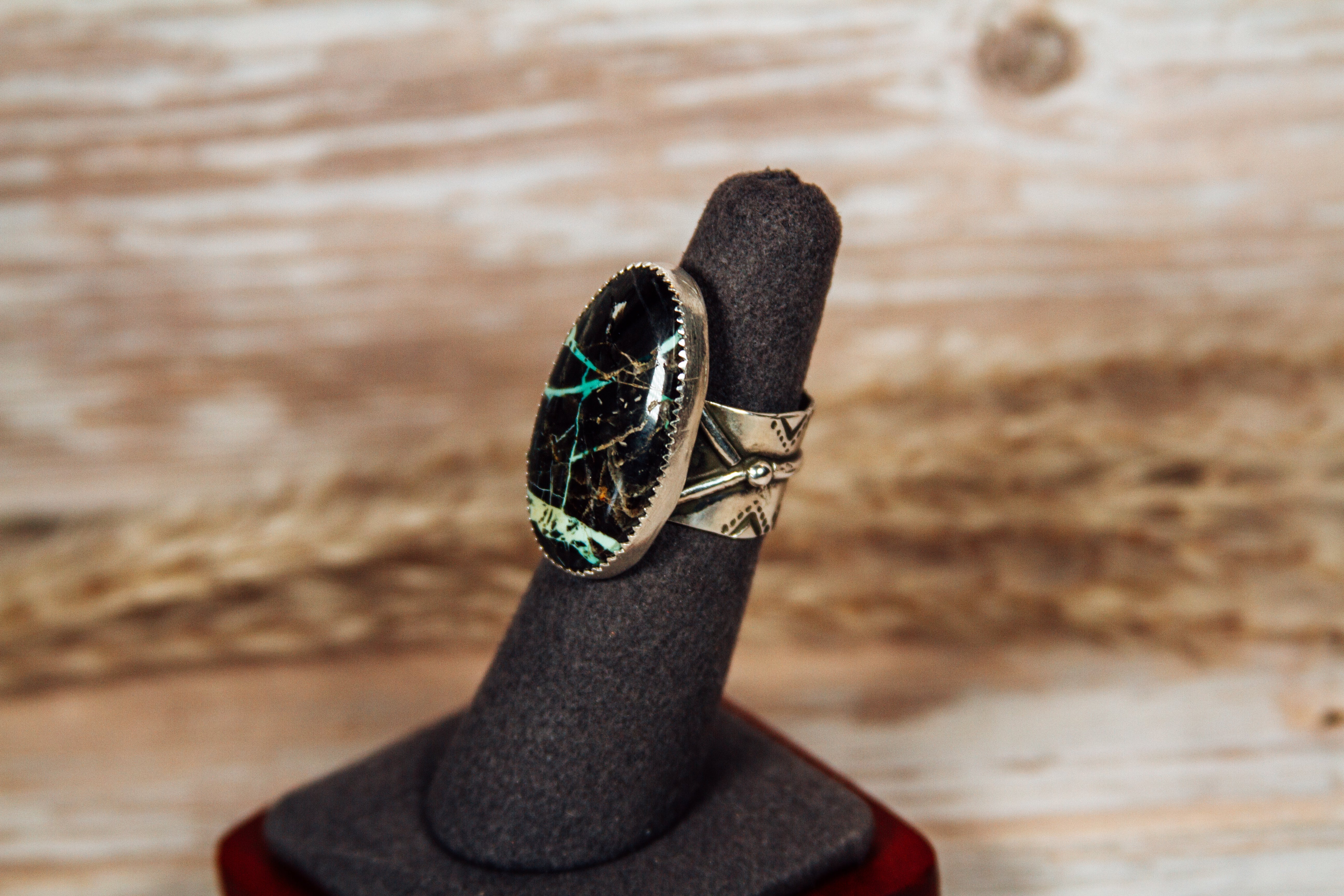 Large Golden Web Variscite Sterling Silver Ring Size 6.5