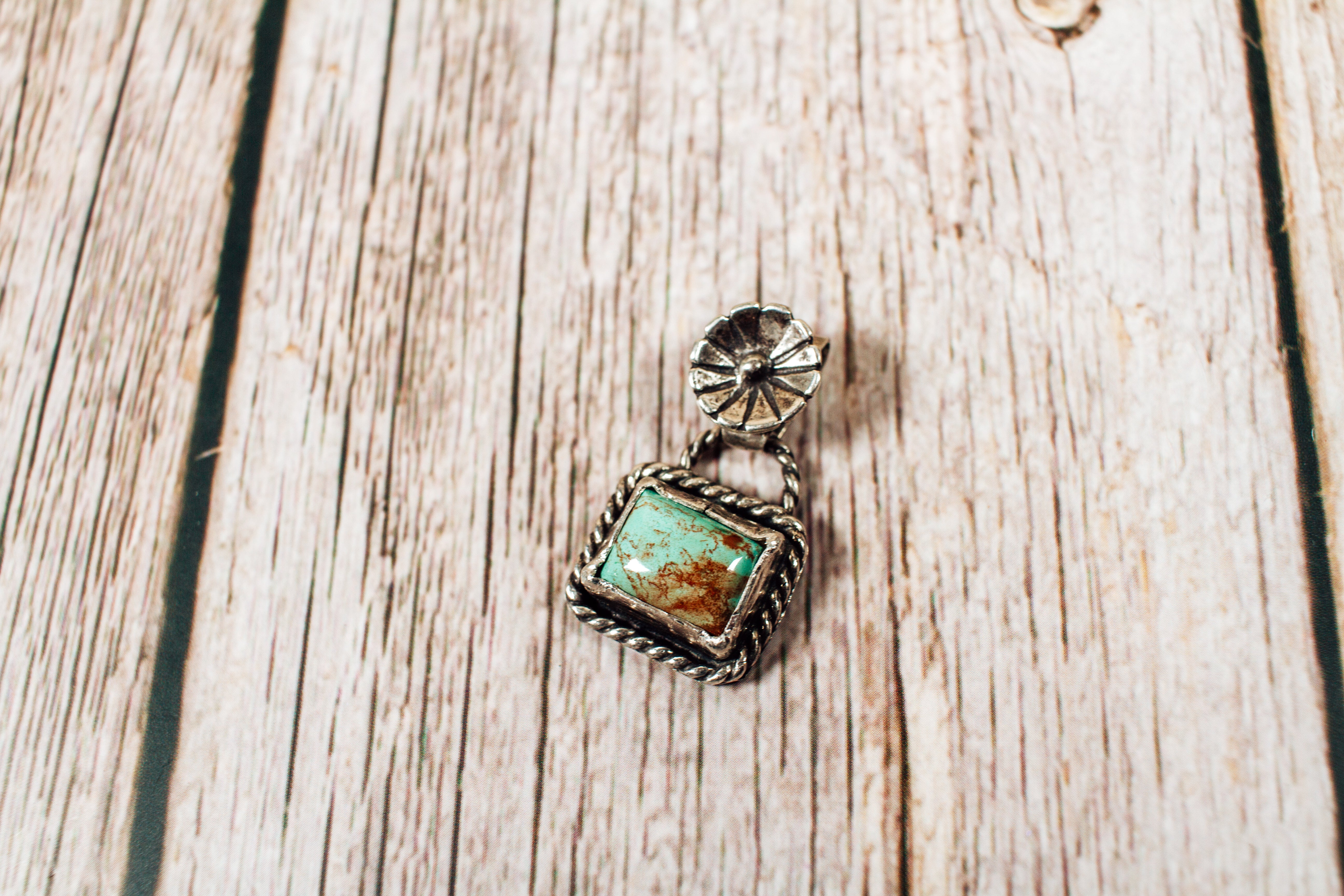 Handmade Sterling Silver Easter Blue Turquoise with Silver Flower Pendant