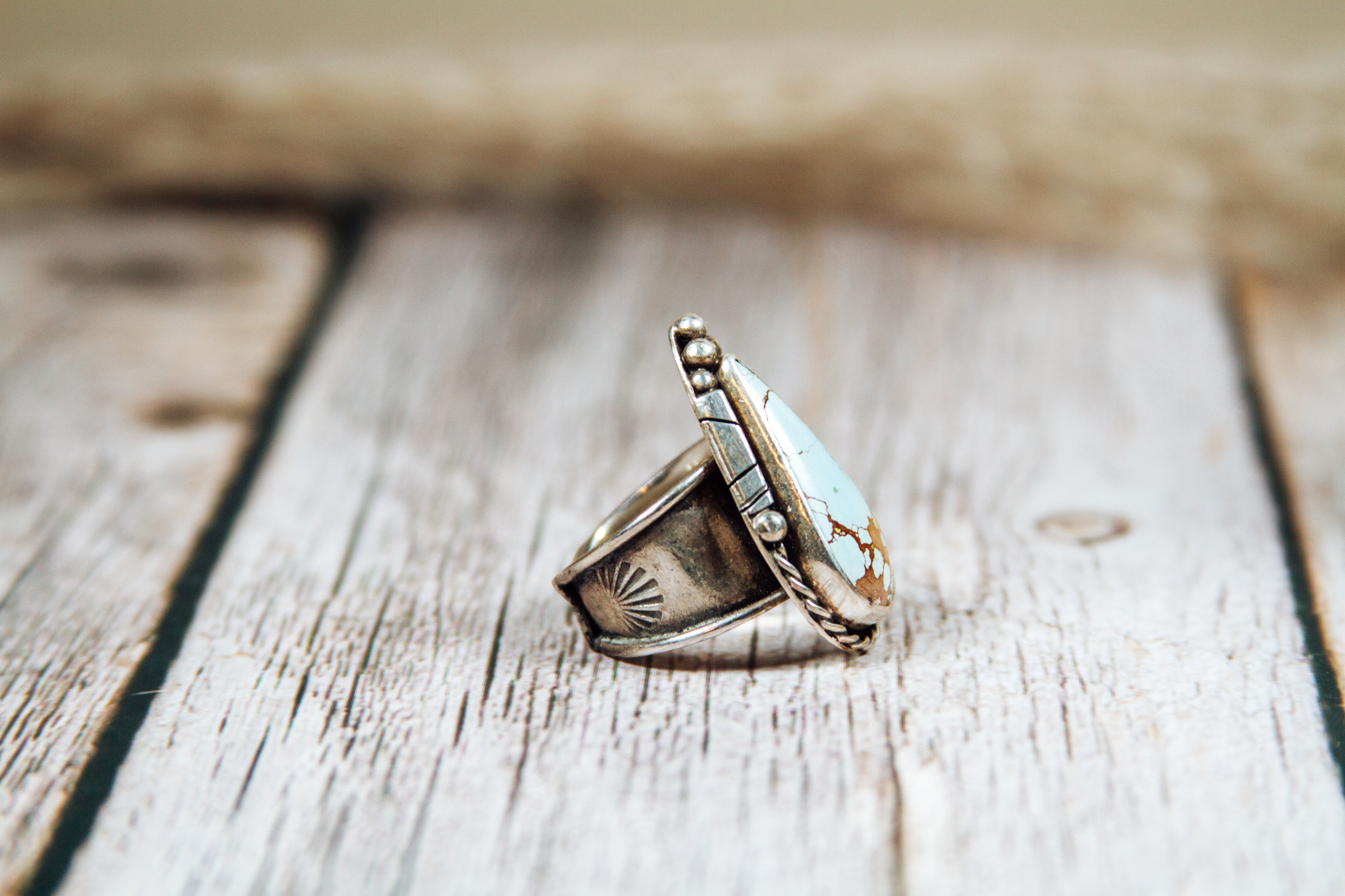 Personal "Destash" Collection: Handmade Sand Hill Turquoise Sterling Silver Ring Size 6.5 Maker's Mark Silver Whimsies