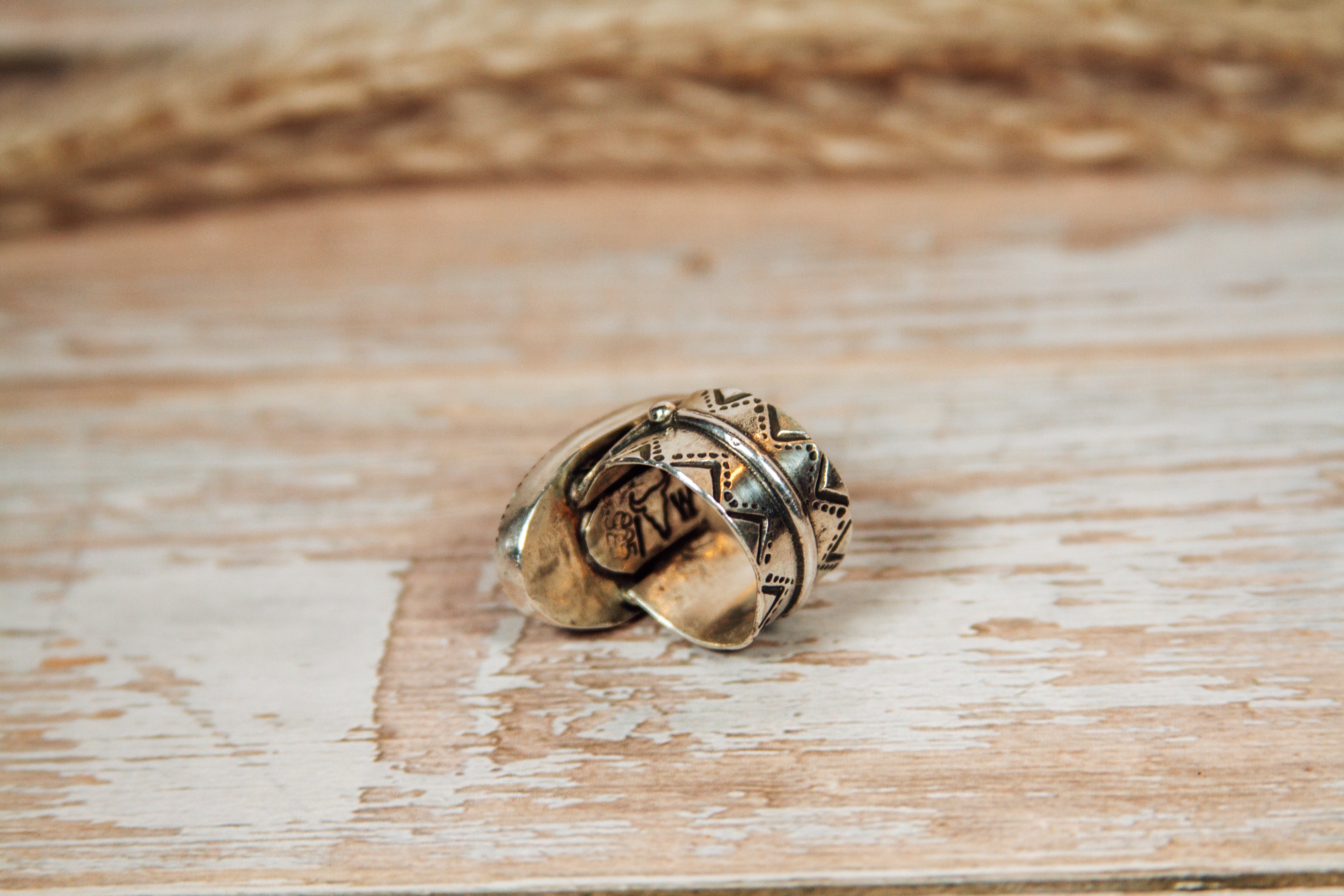 Large Golden Web Variscite Sterling Silver Ring Size 6.5