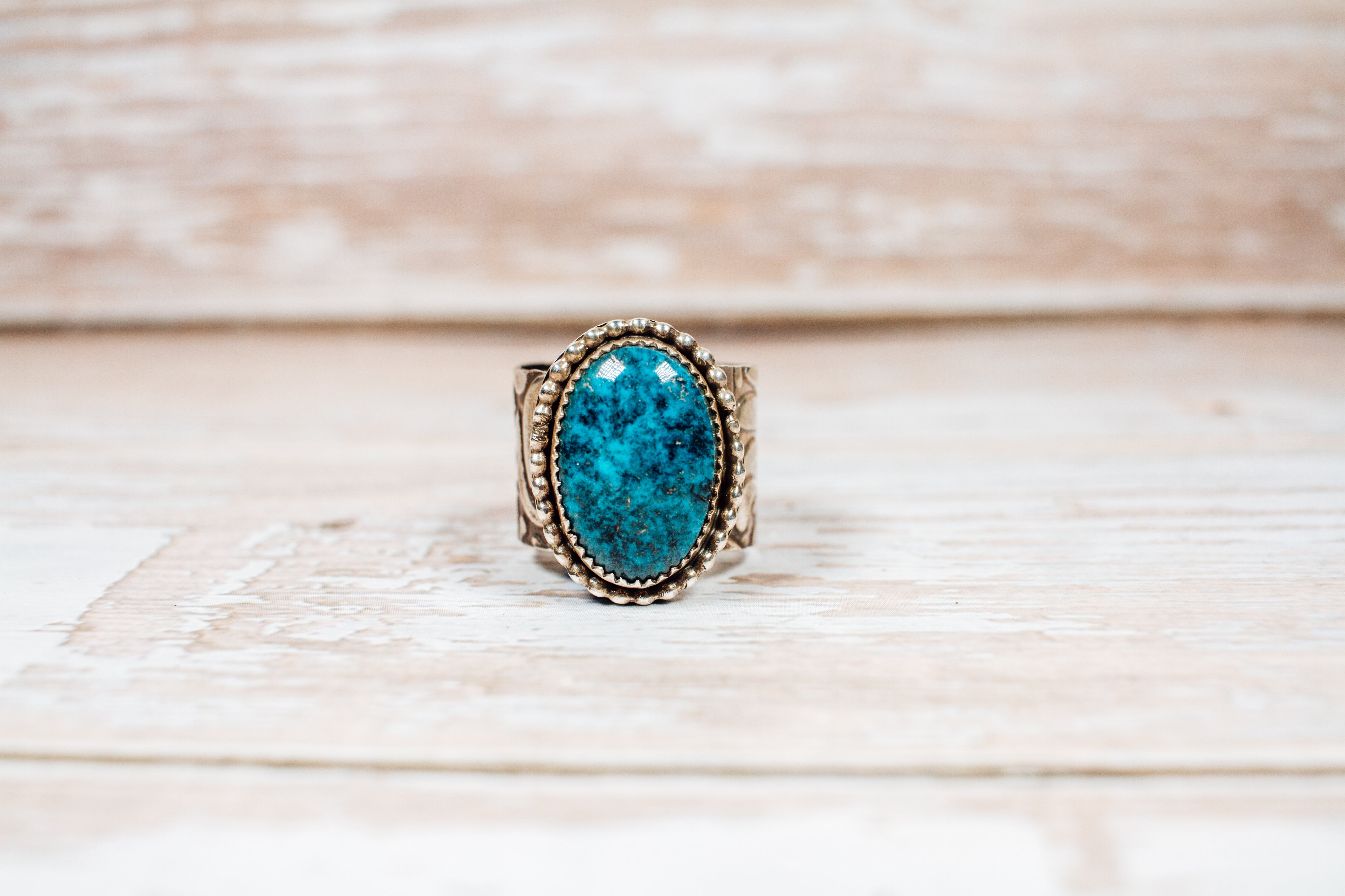 Handmade Blue Moon Turquoise Sterling Silver Cigar Ring size 6.75