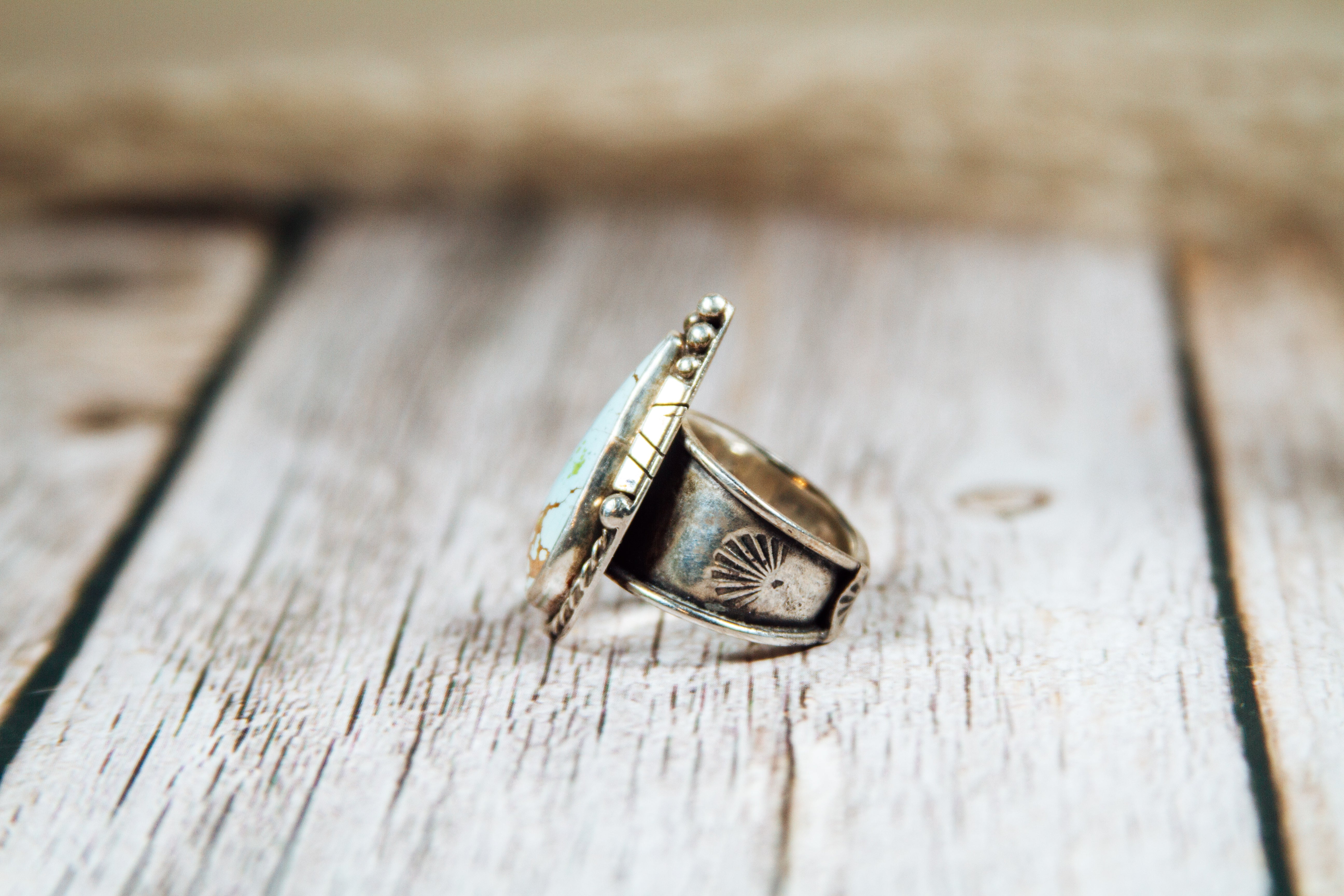 Personal "Destash" Collection: Handmade Sand Hill Turquoise Sterling Silver Ring Size 6.5 Maker's Mark Silver Whimsies