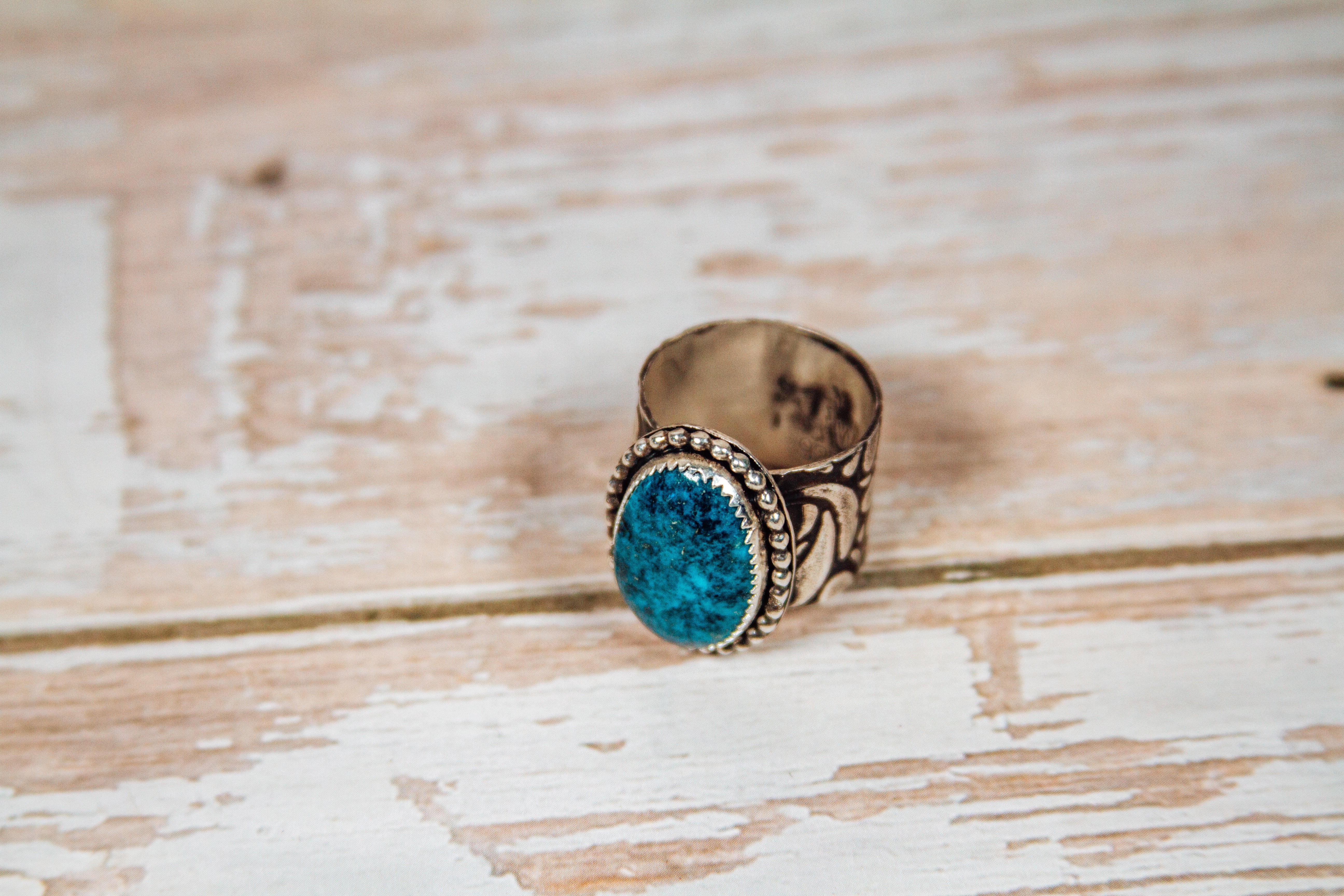 Blue Moon Turquoise Sterling Silver Cigar Ring size 6.75