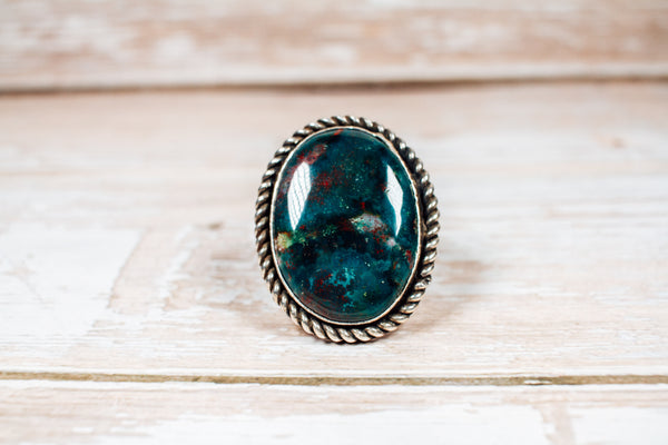 Handmade Bloodstone Chalcedony Sterling Silver Ring Size 7.75