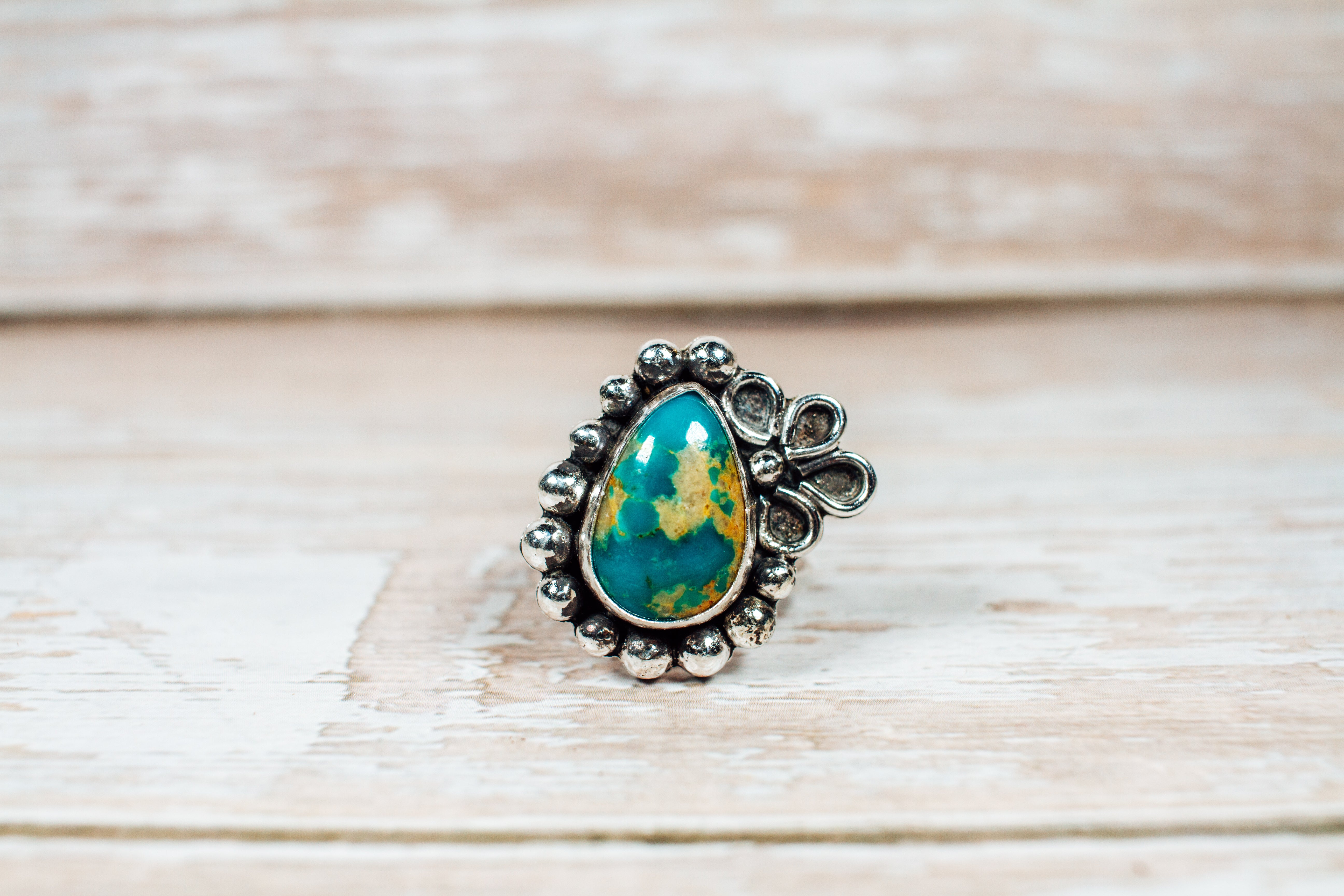 Handmade Sonoran Turquoise Sterling Silver Triple Band Ring Size Adjustable