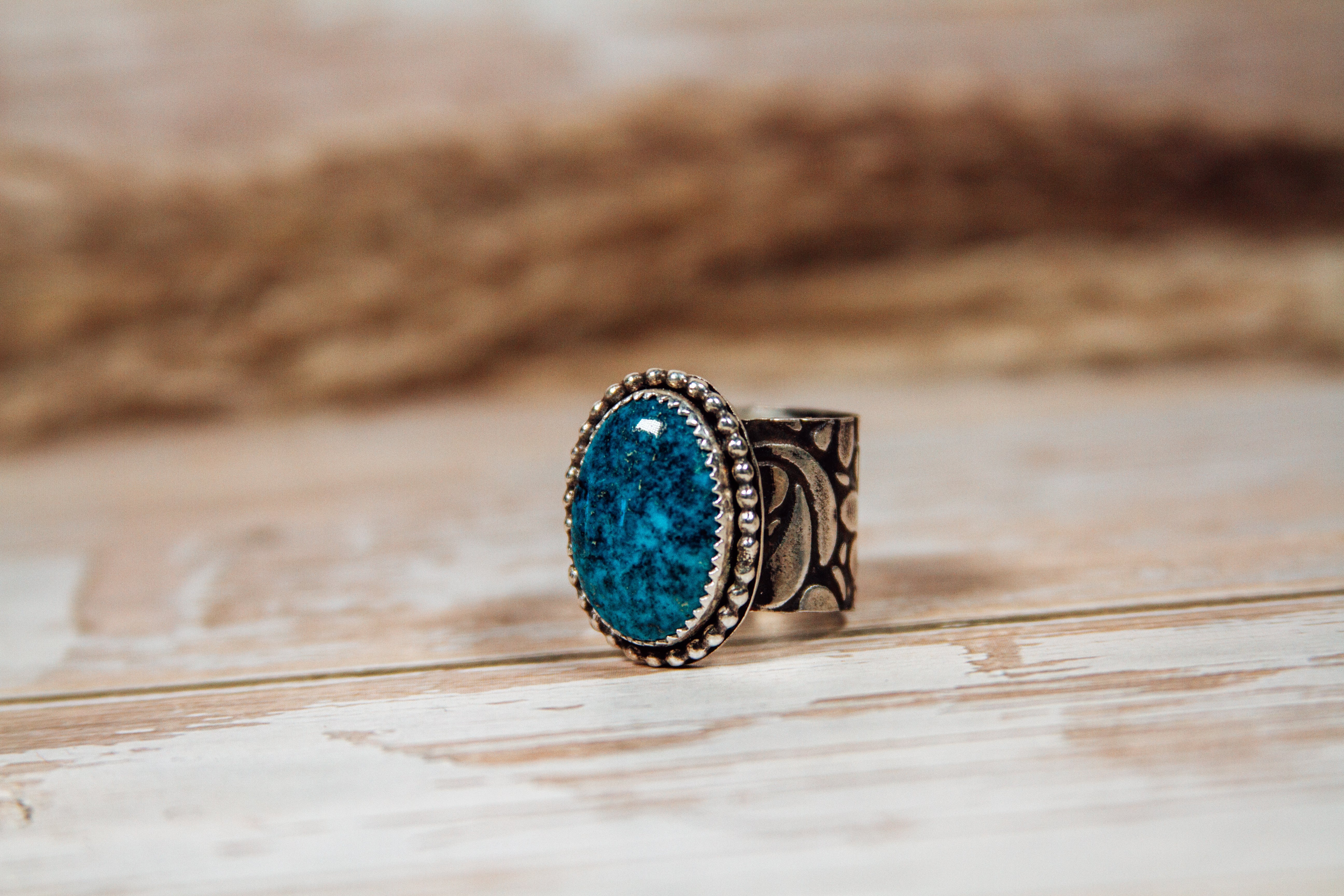Blue Moon Turquoise Sterling Silver Cigar Ring size 6.75