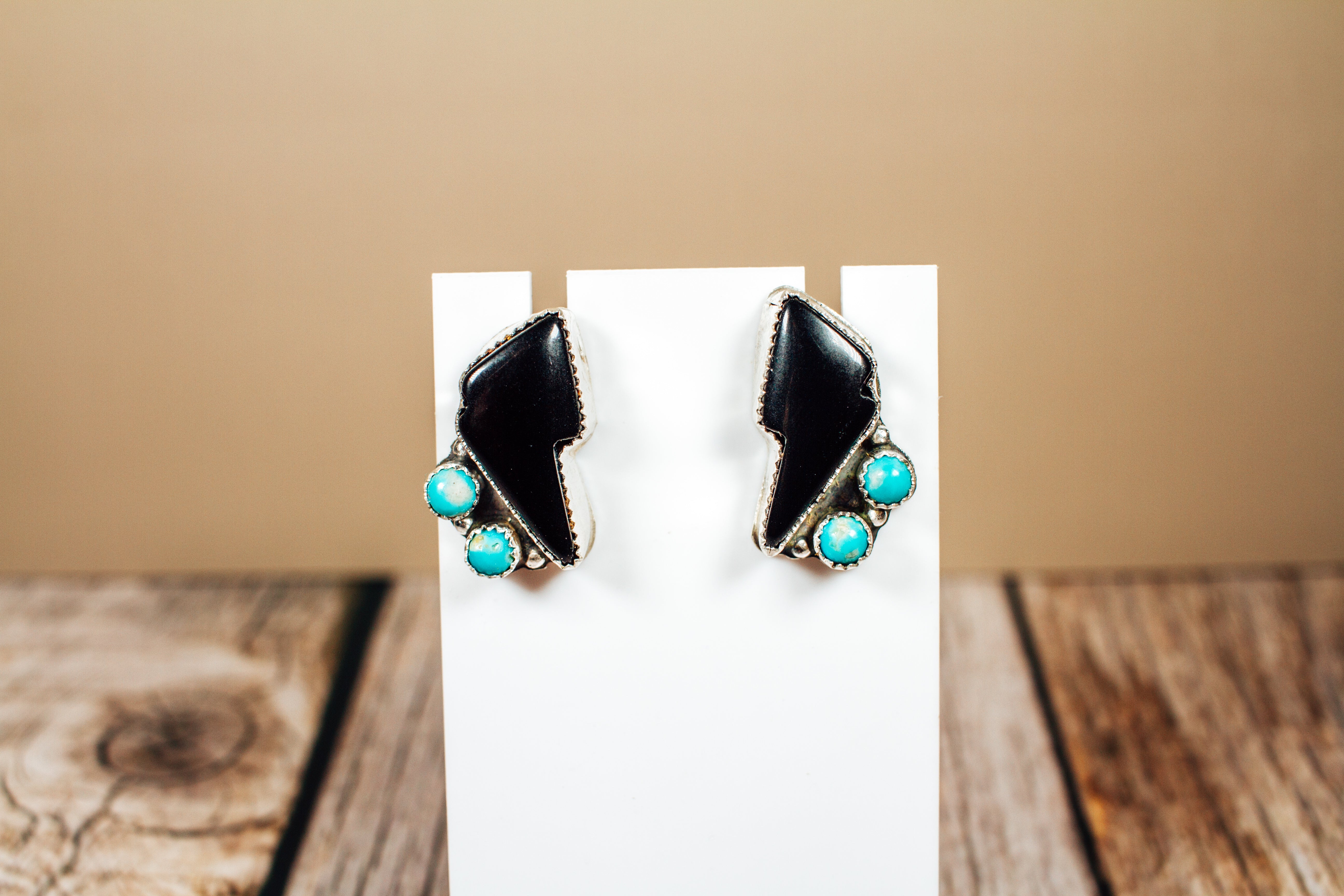 Handmade Black Onyx and Kingman Turquoise Stud Earrings