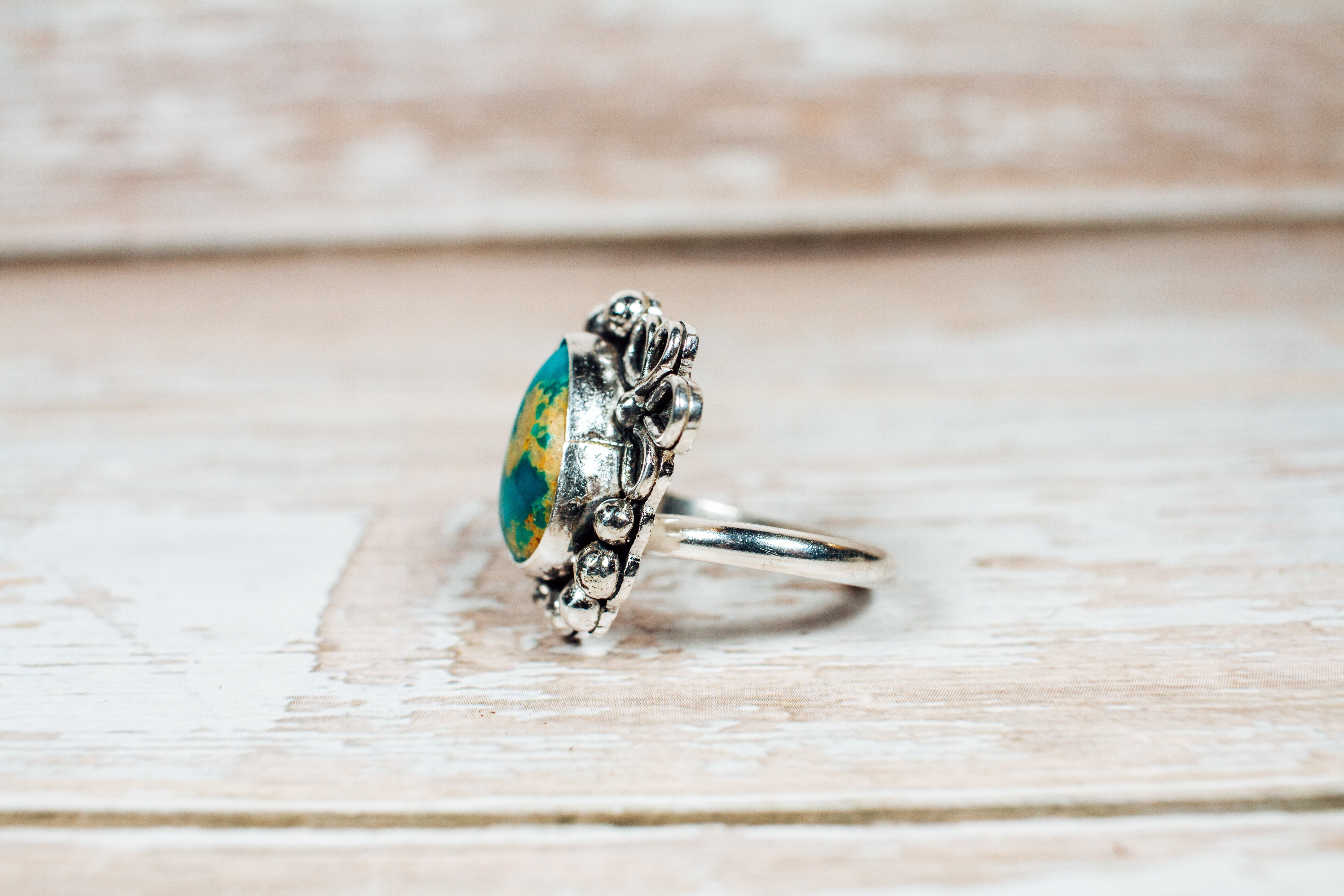 Handmade Sonoran Turquoise Sterling Silver Triple Band Ring Size Adjustable