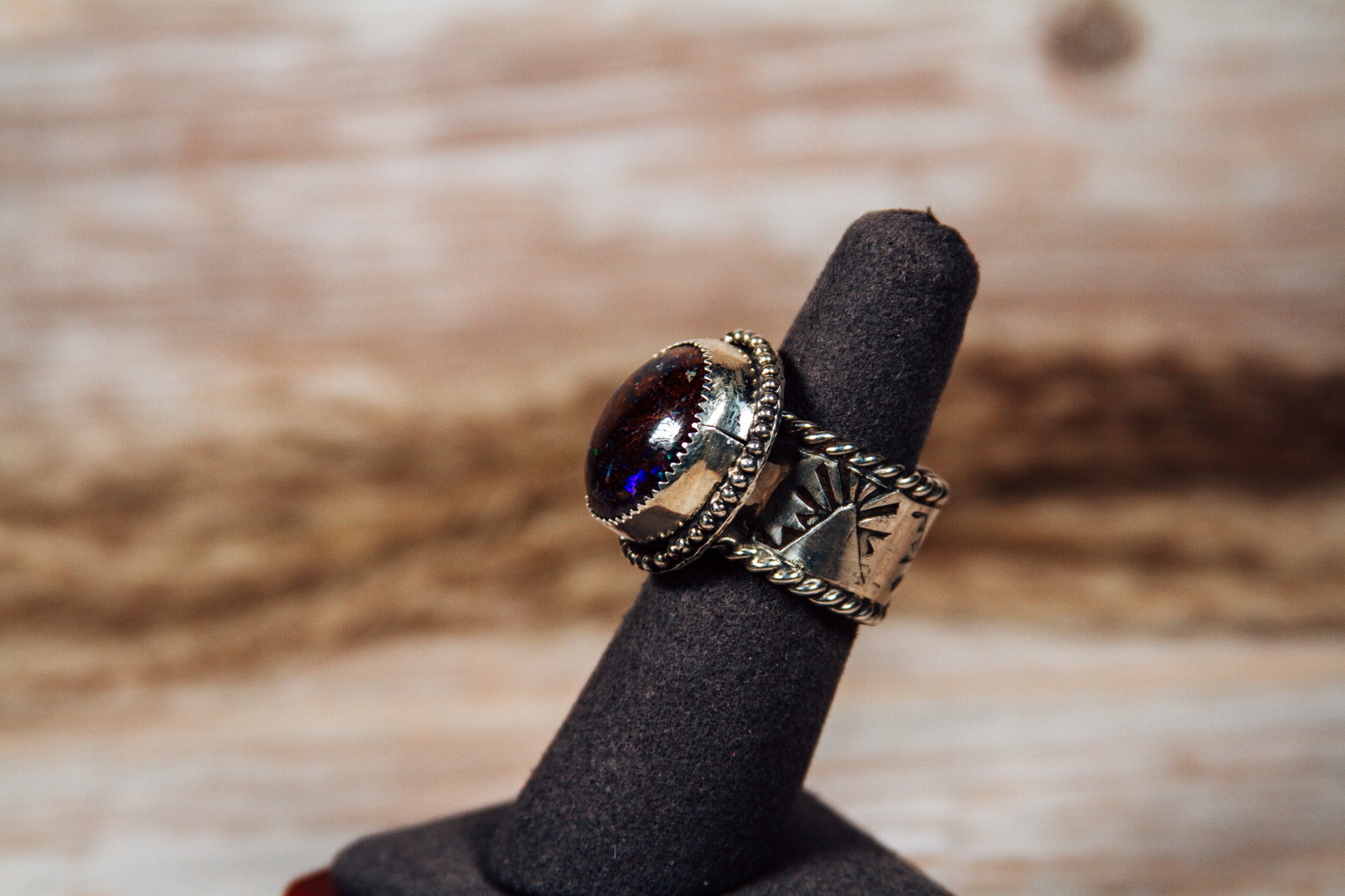 Australian Boulder Opal Sterling Silver Ring size 6.5