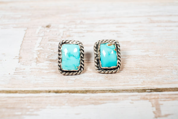 Handmade Sterling Silver Fox Turquoise Stud Earrings