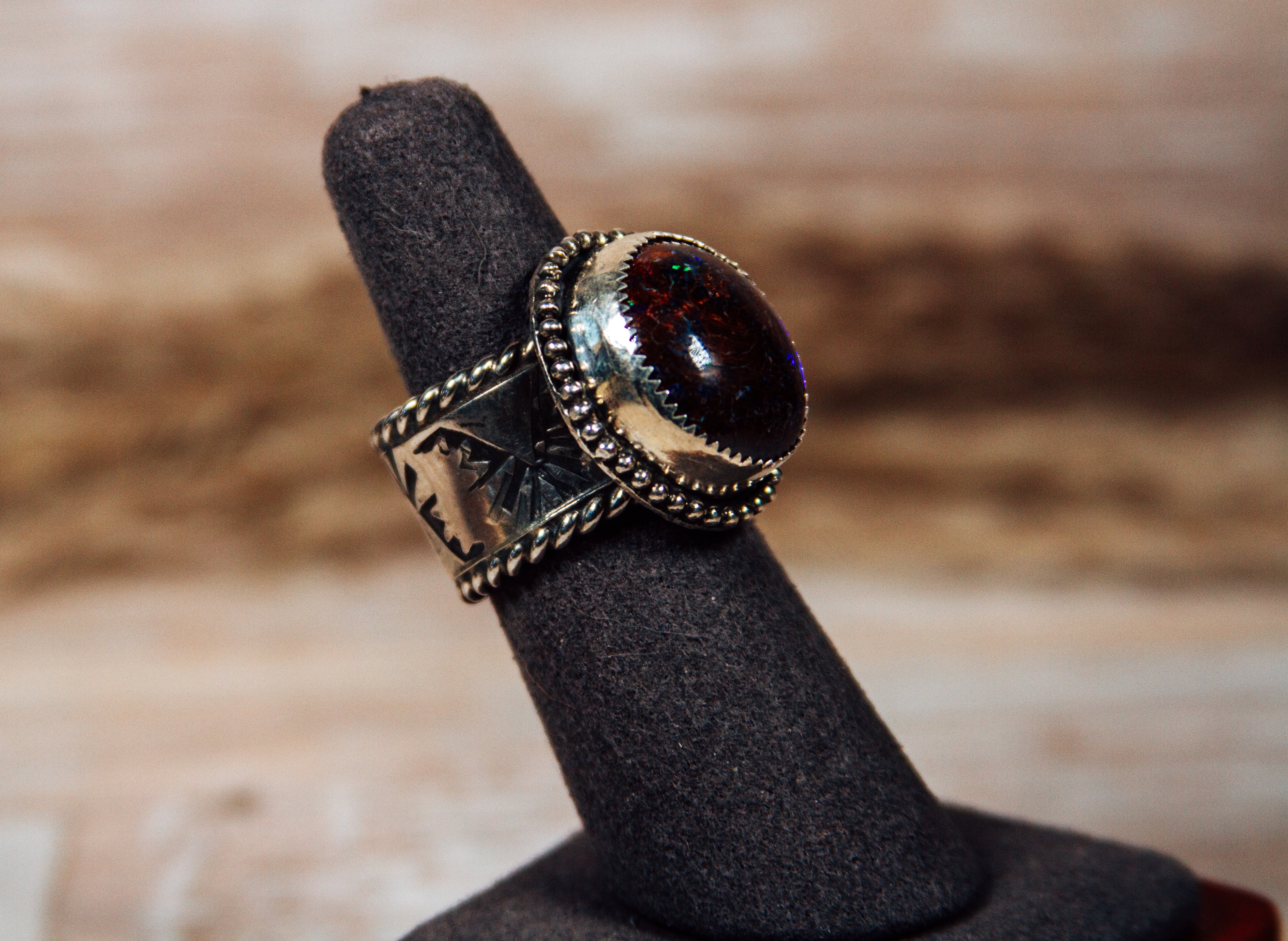 Australian Boulder Opal Sterling Silver Ring size 6.5