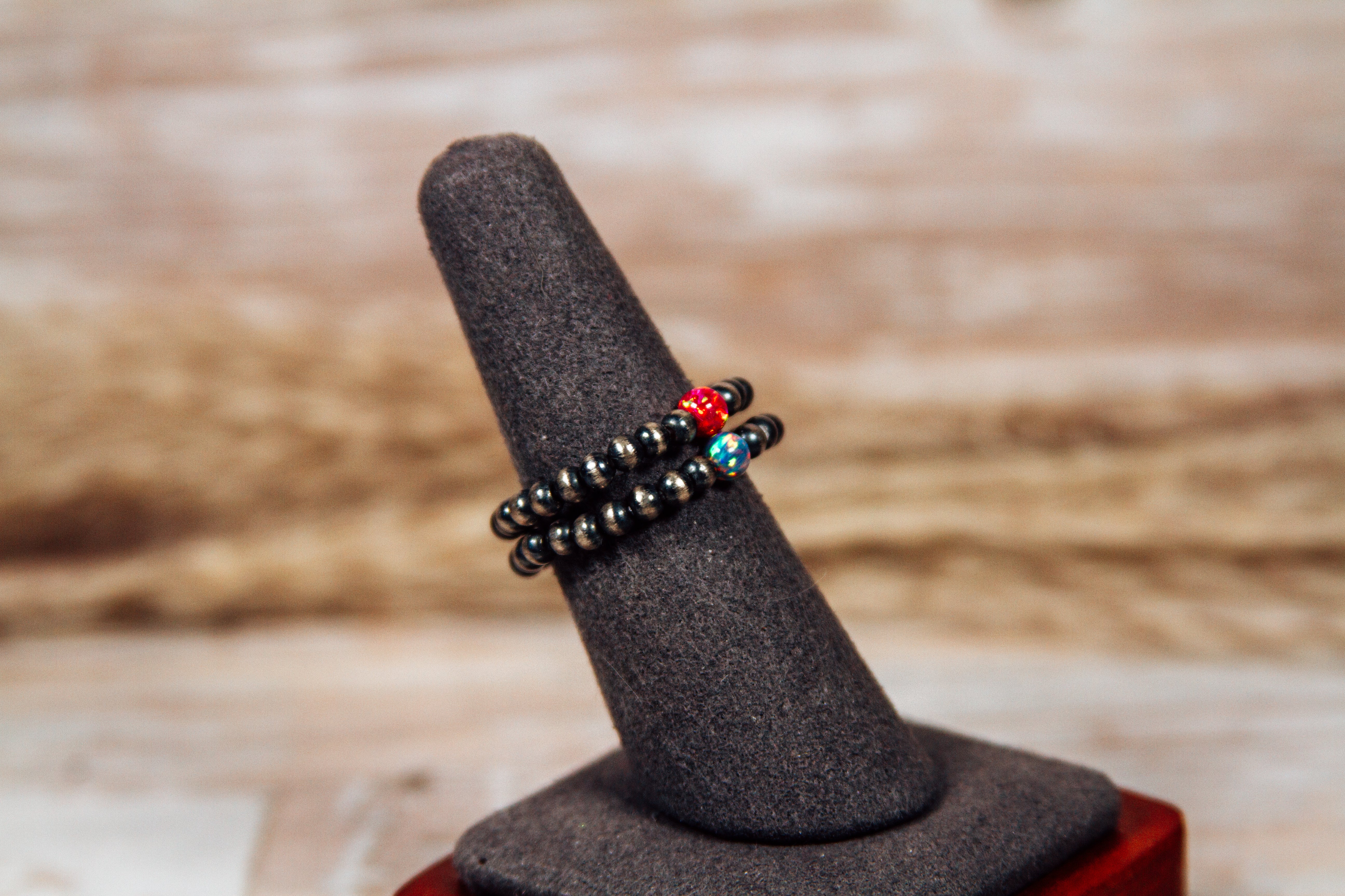 Sterling Silver Italian Pearl Ring Stretch Band with Lab Opal