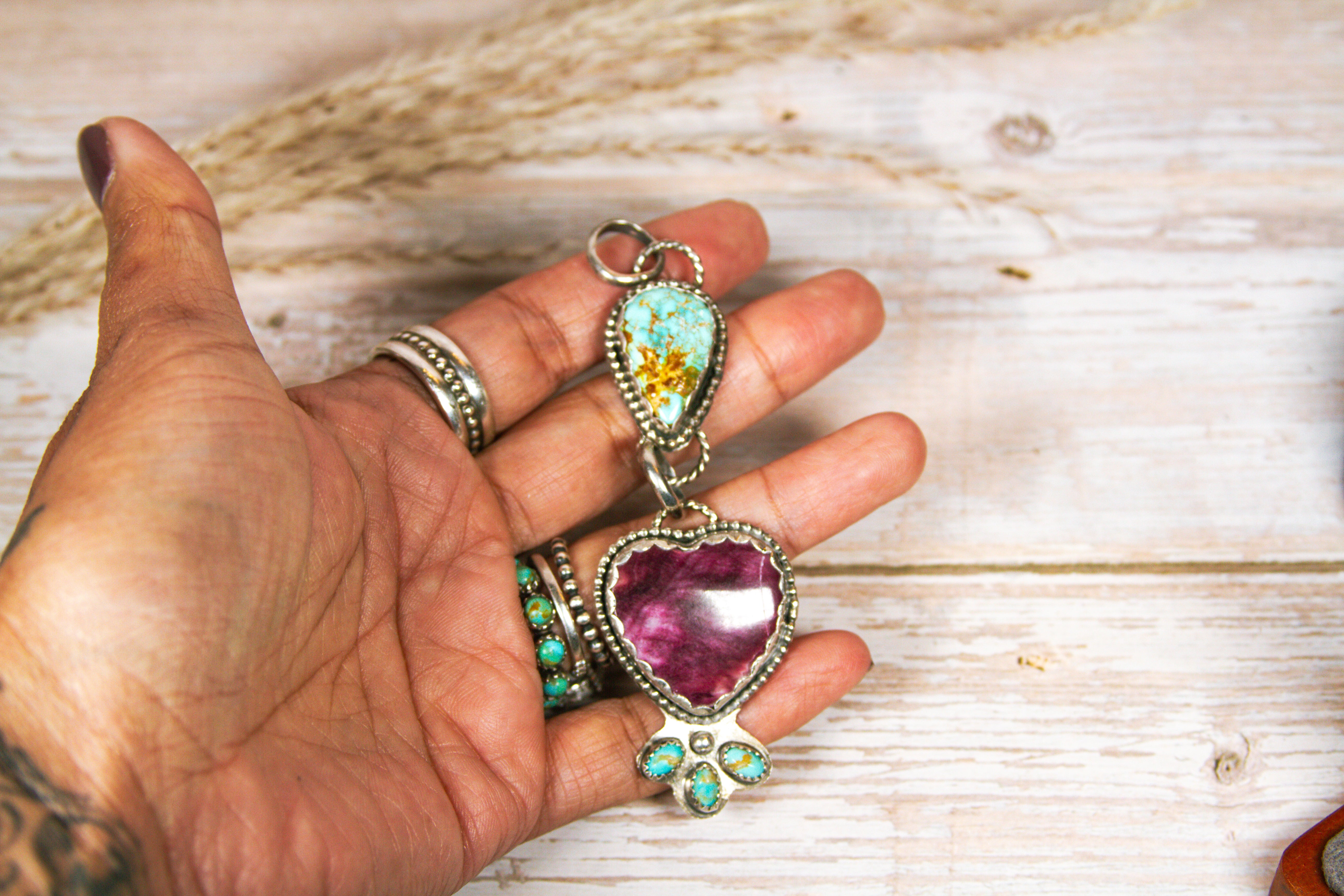 Purple Spiny & Royston Turquoise Sterling Silver Pendant