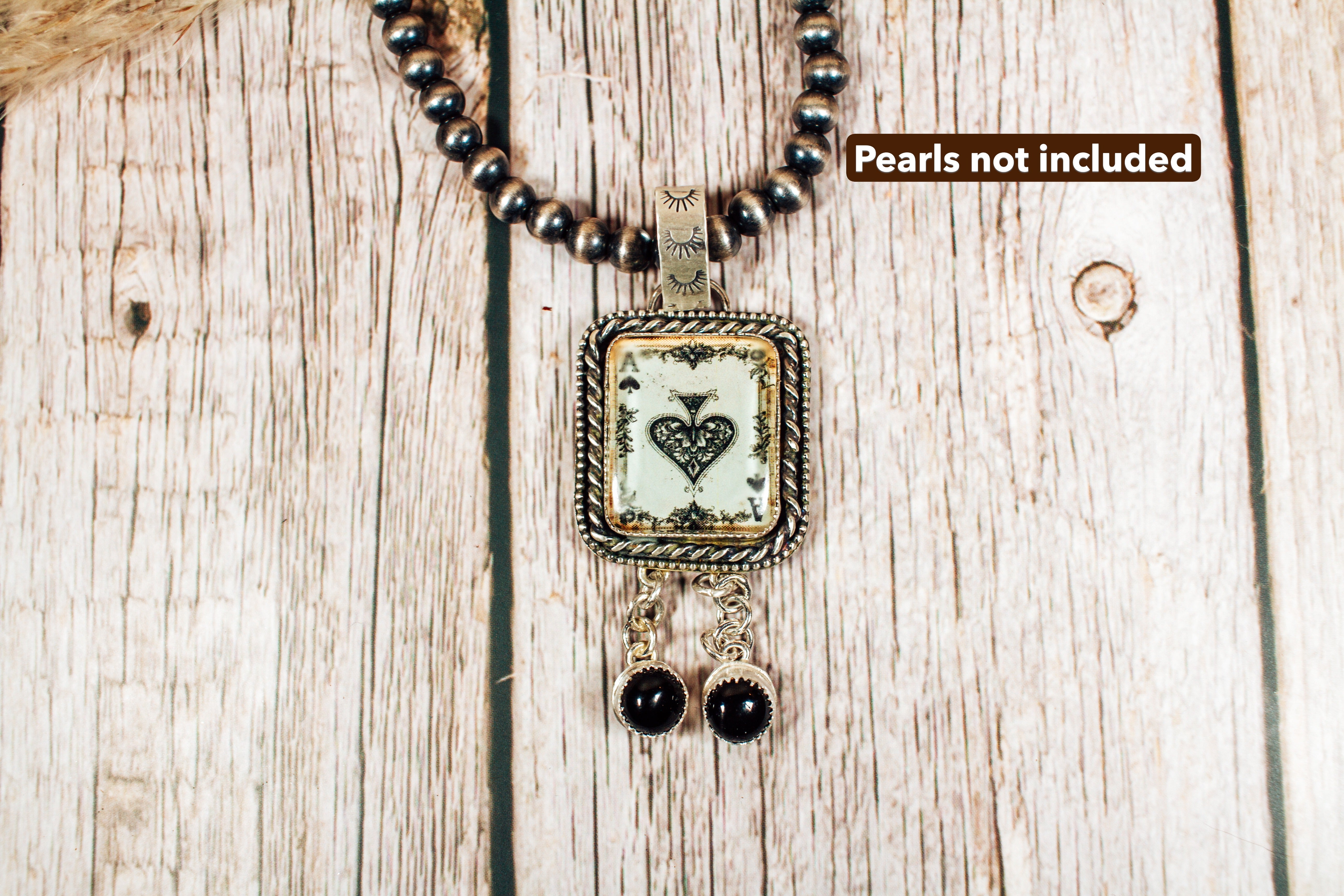 Handmade Sterling Silver Glass Ace of Spades & Onyx Pendant