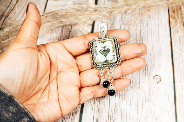 Handmade Sterling Silver Glass Ace of Spades & Onyx Pendant