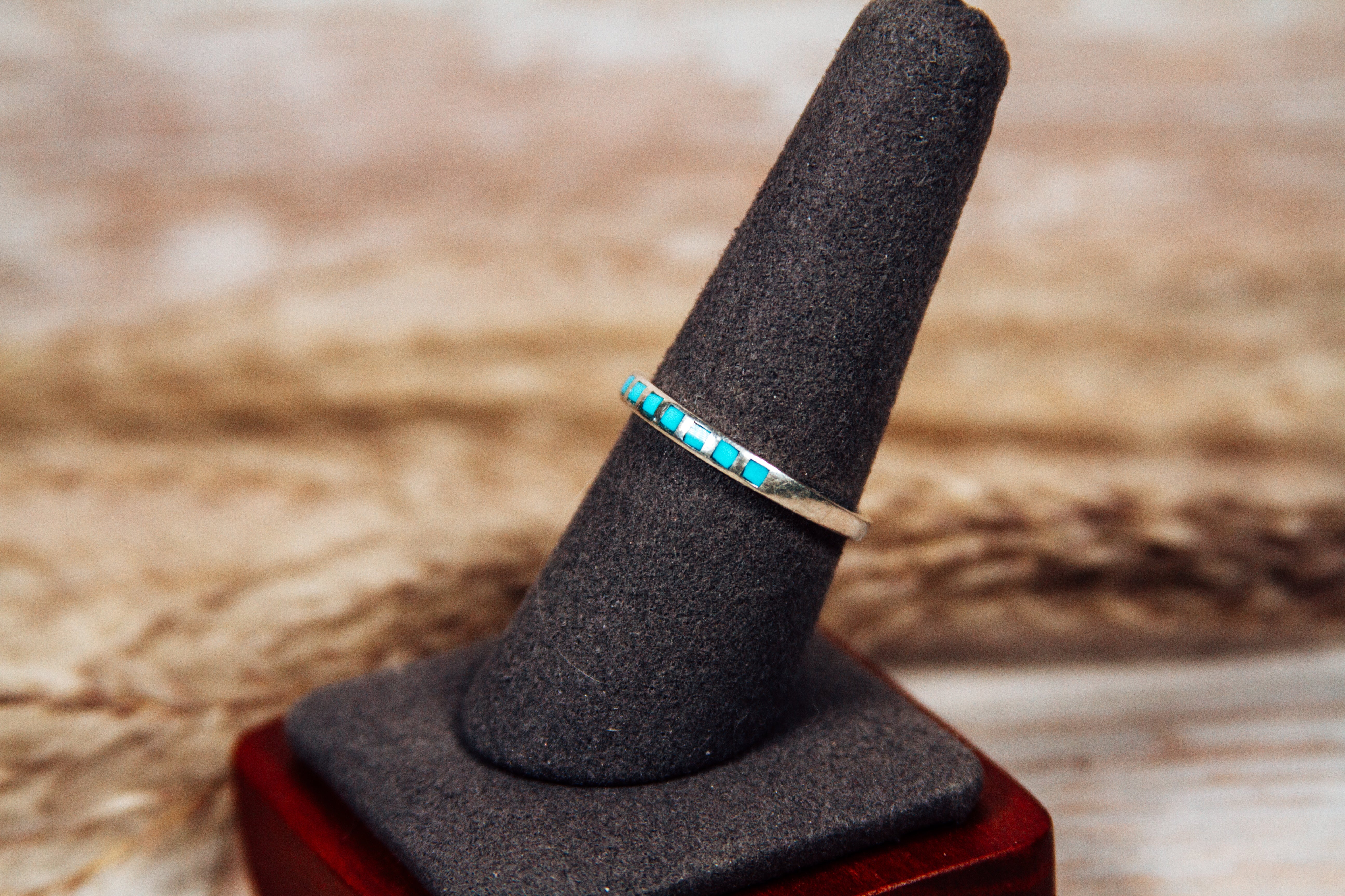 Zuni Turquoise Inlay Sterling Silver Band Ring size 9