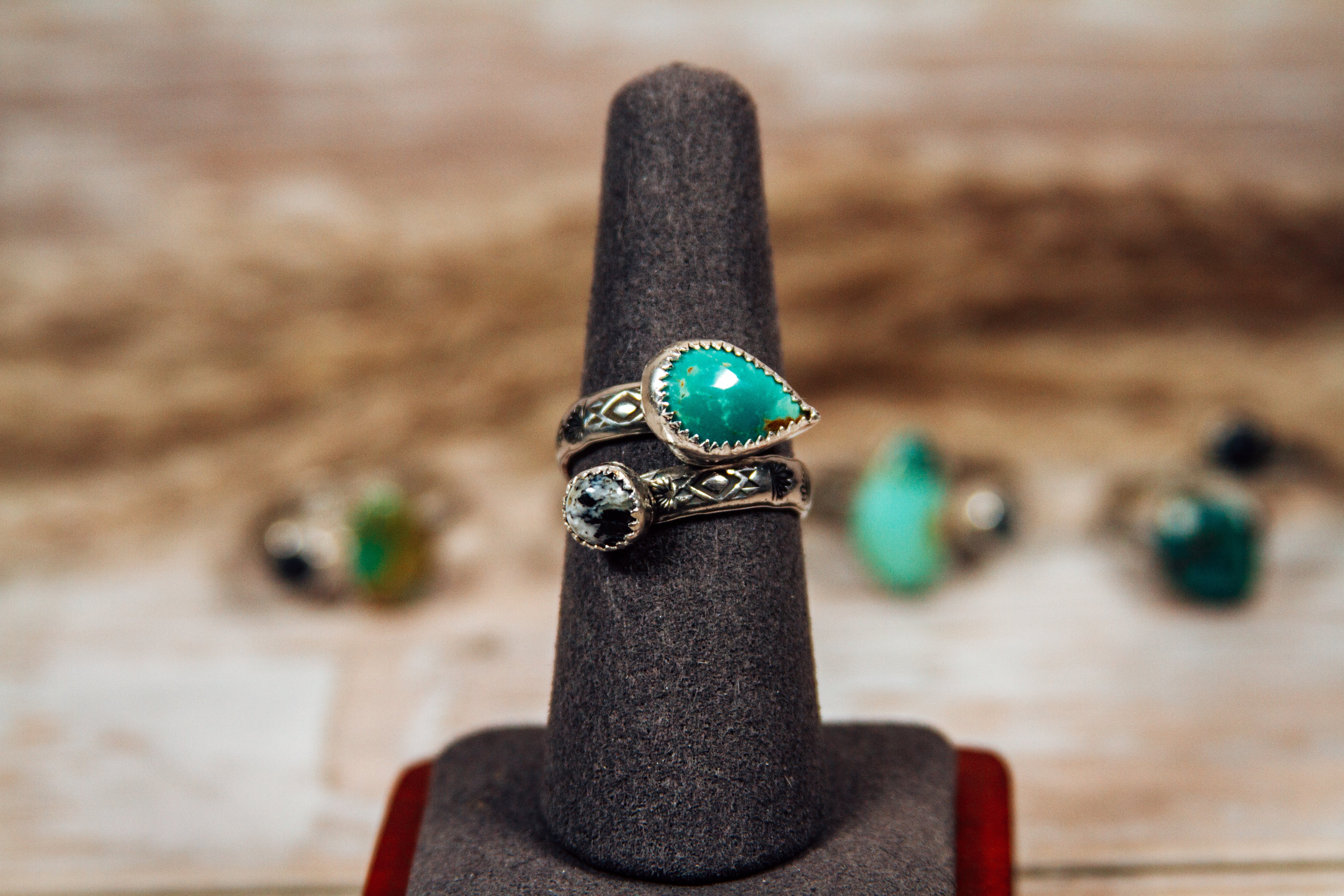 Bypass - Adjustable Turquoise with White Buffalo Sterling Silver Ring
