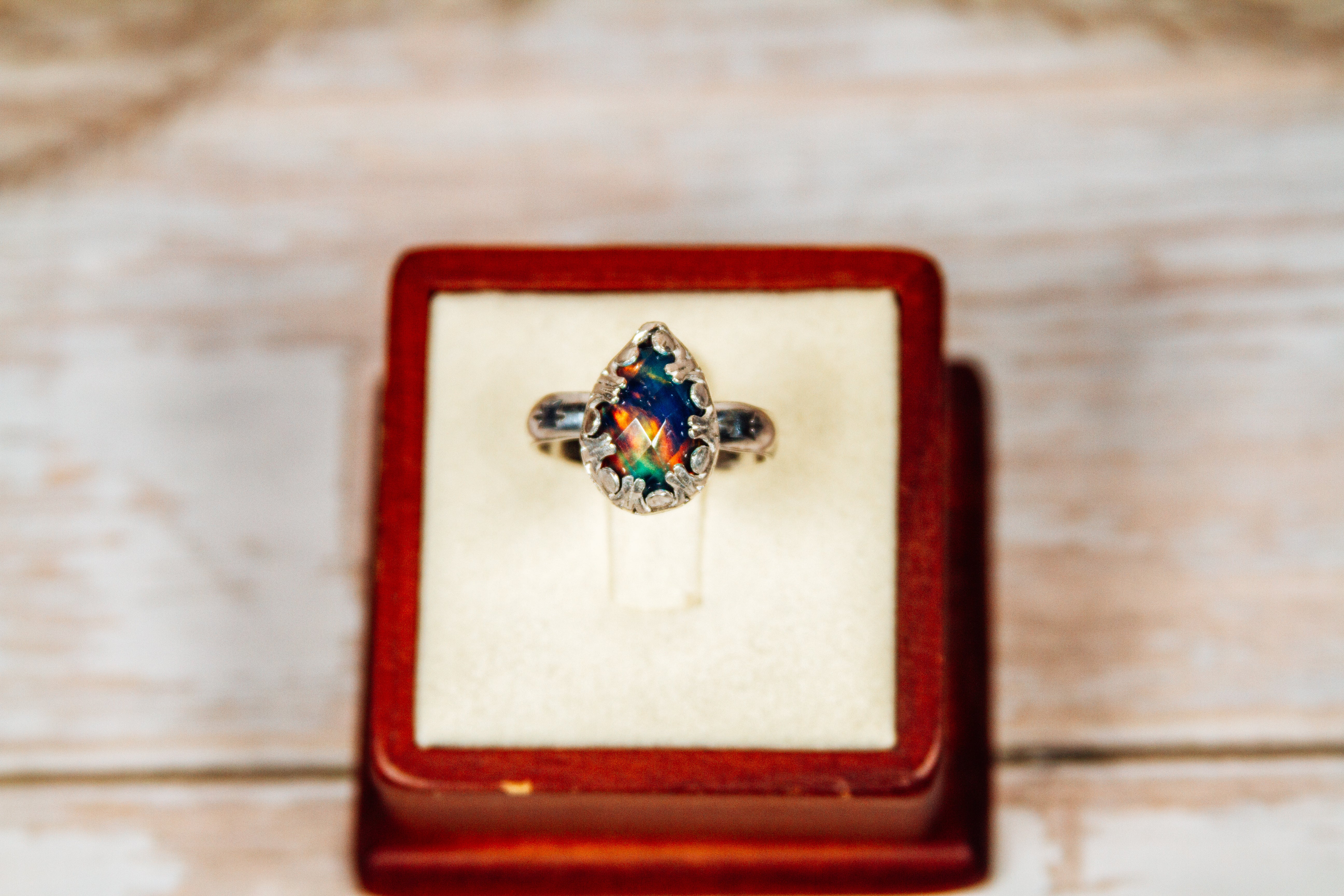 Lab Created Aurora Faceted Opal Sterling Silver Ring Size 9.5