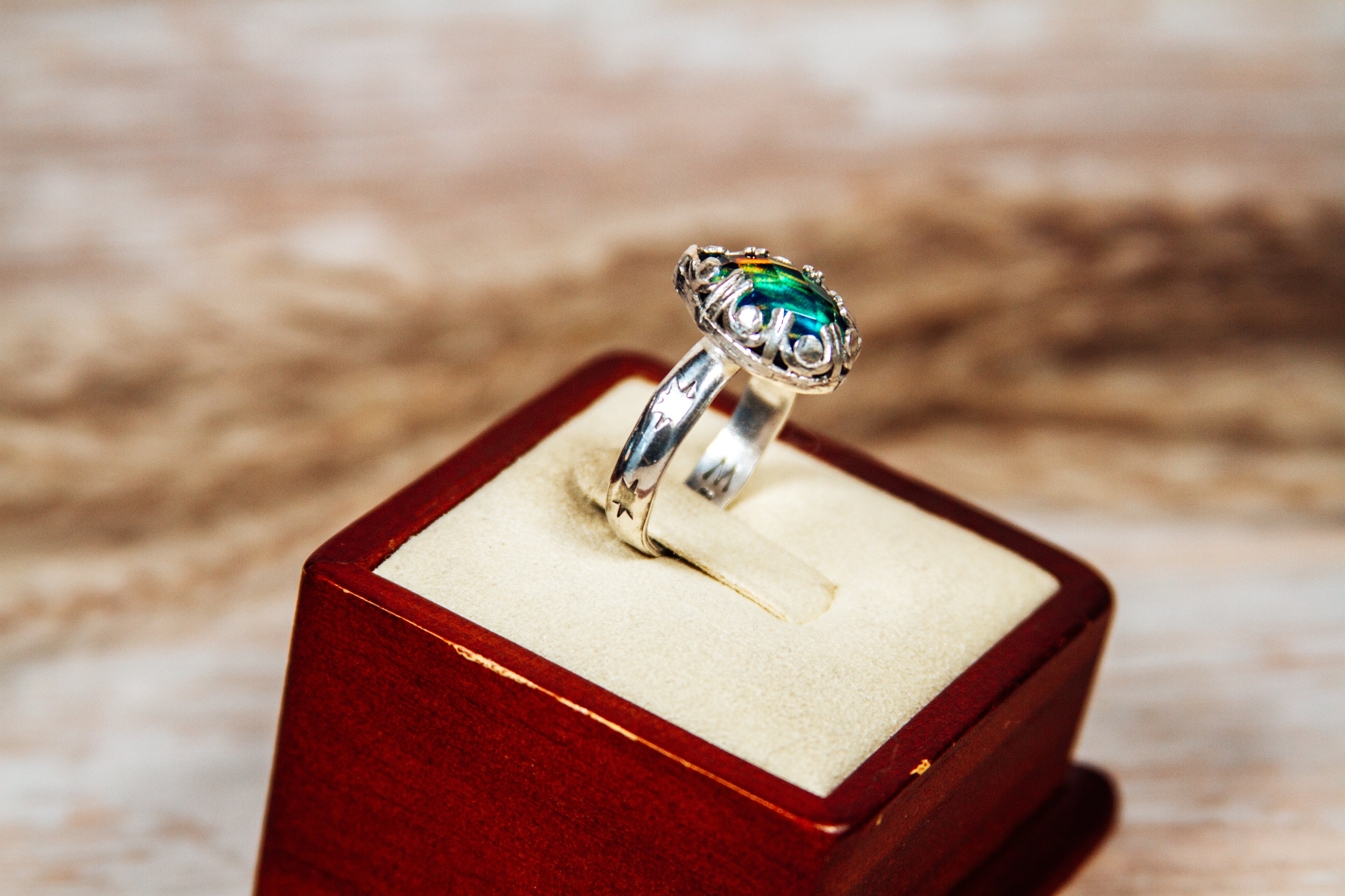 Lab Created Aurora Faceted Opal Sterling Silver Ring Size 9.5