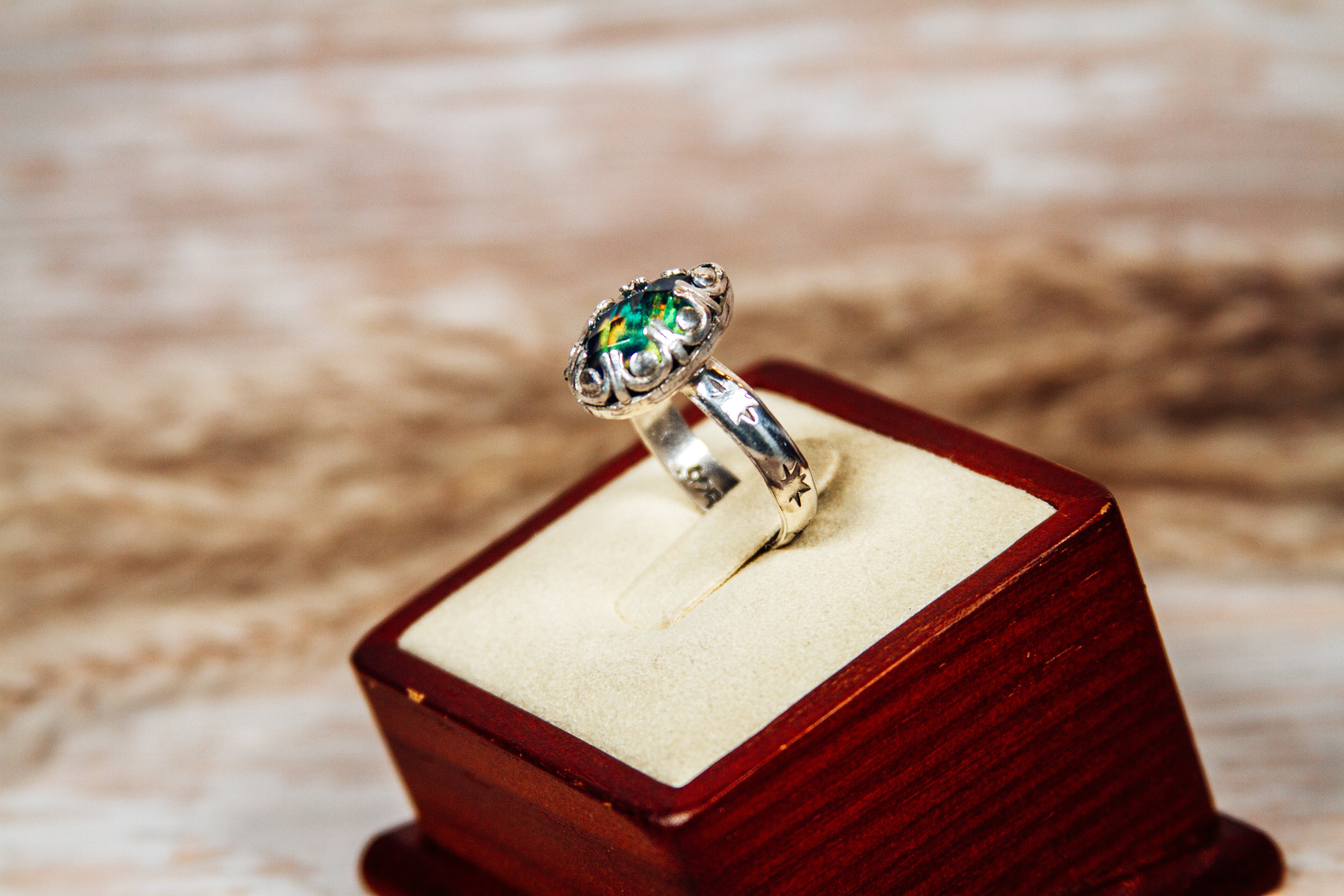 Lab Created Aurora Faceted Opal Sterling Silver Ring Size 9.5