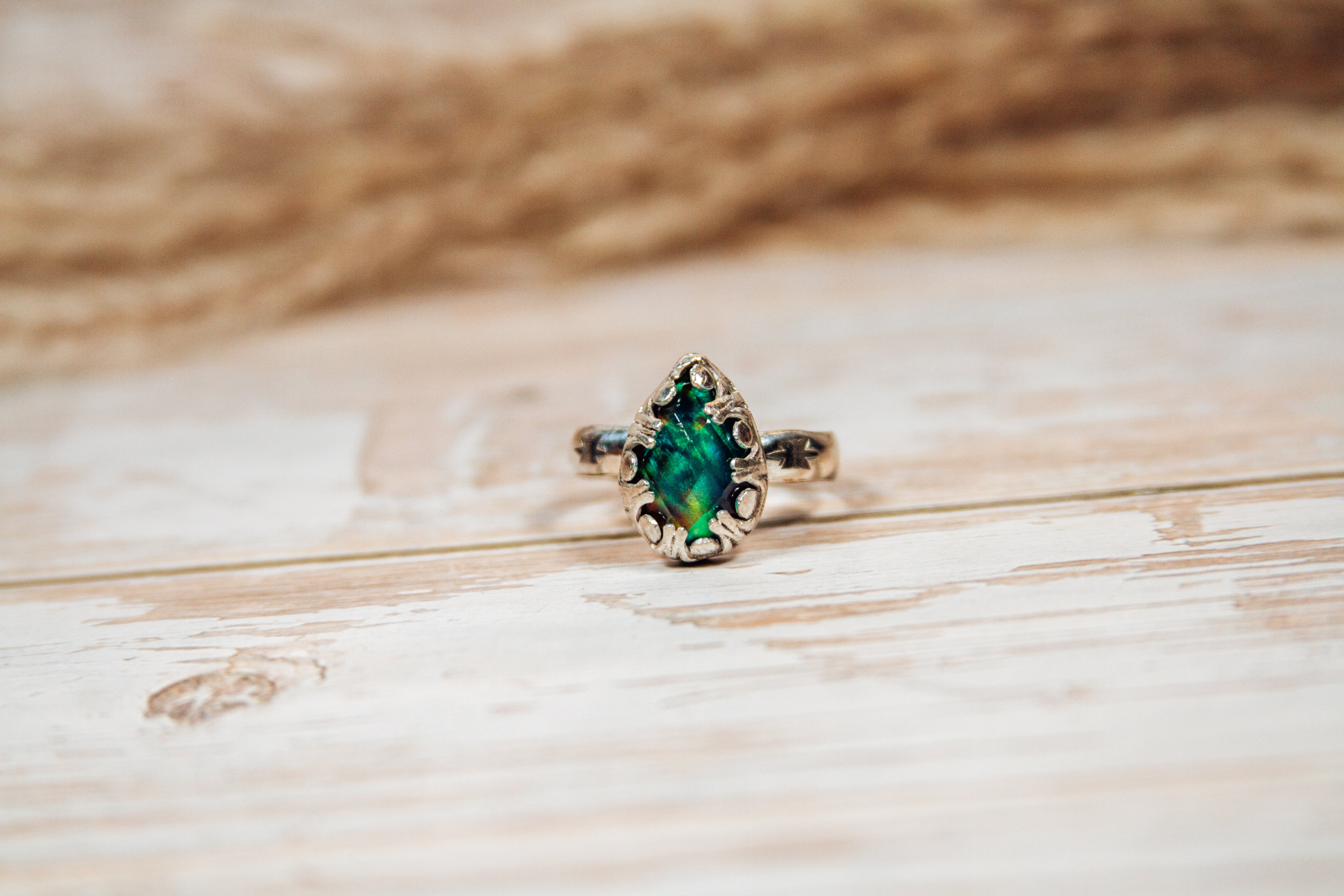 Lab Created Aurora Faceted Opal Sterling Silver Ring Size 9.5