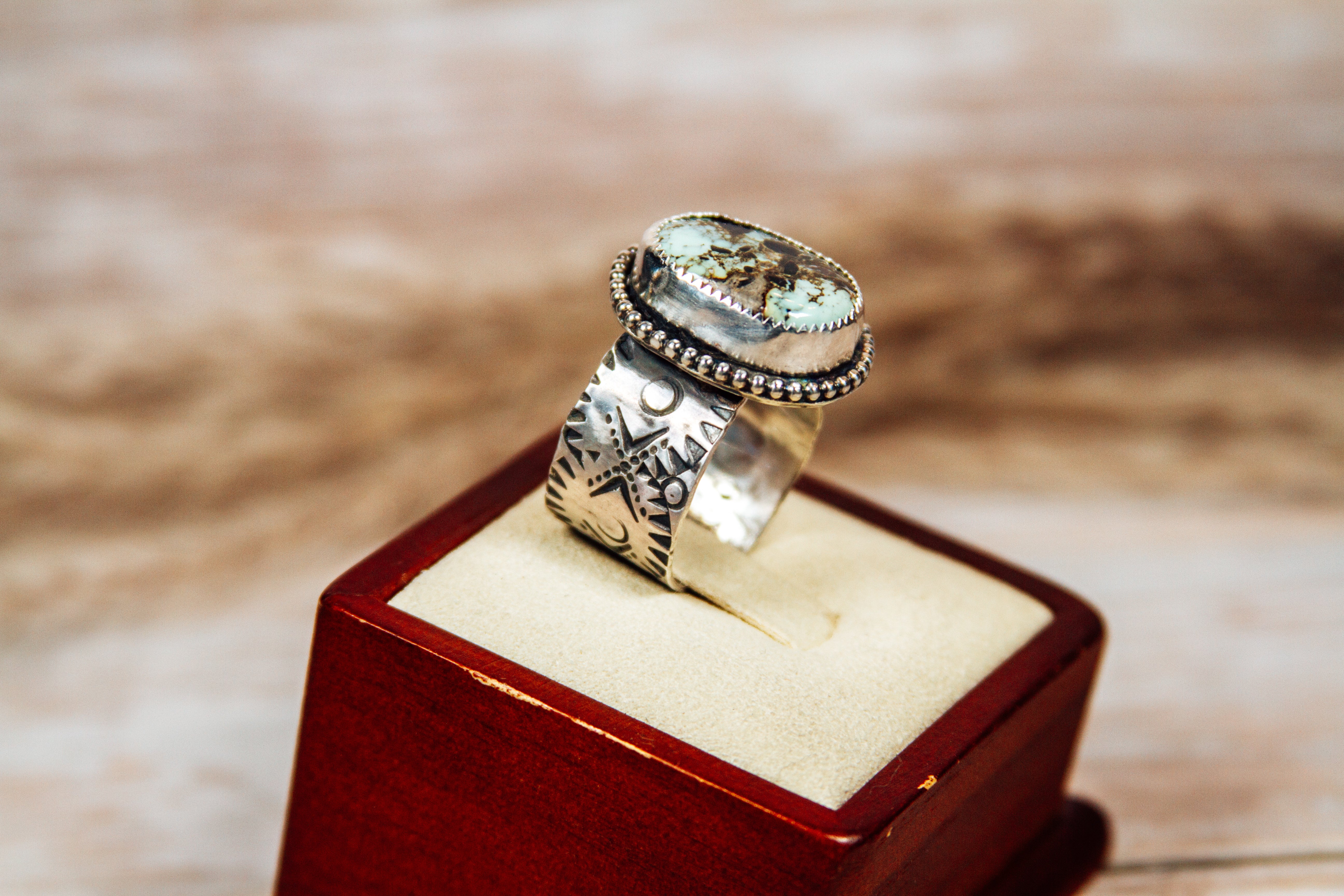 Frog Blossom Variscite Sterling Silver Ring Size Adjustable