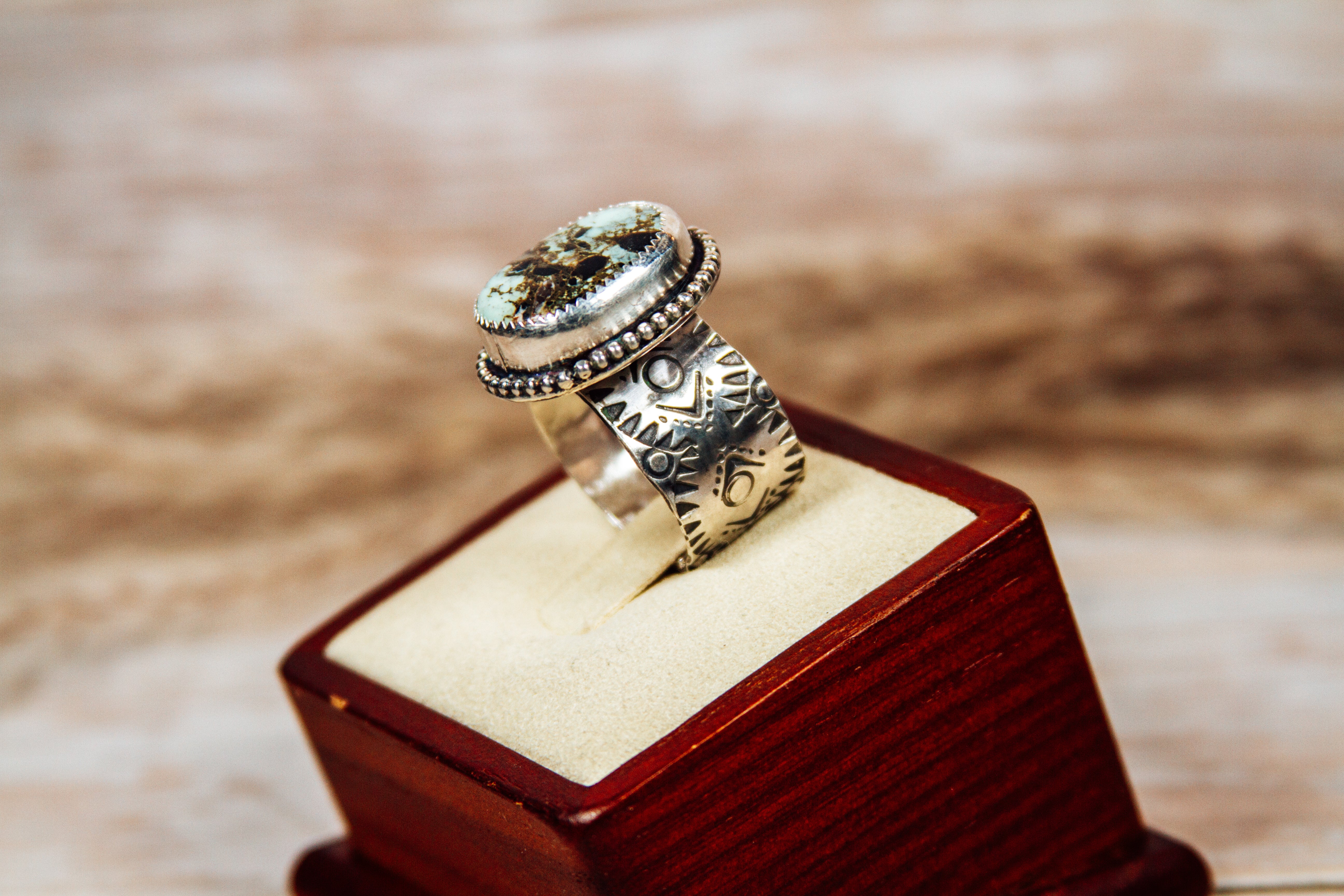 Frog Blossom Variscite Sterling Silver Ring Size Adjustable