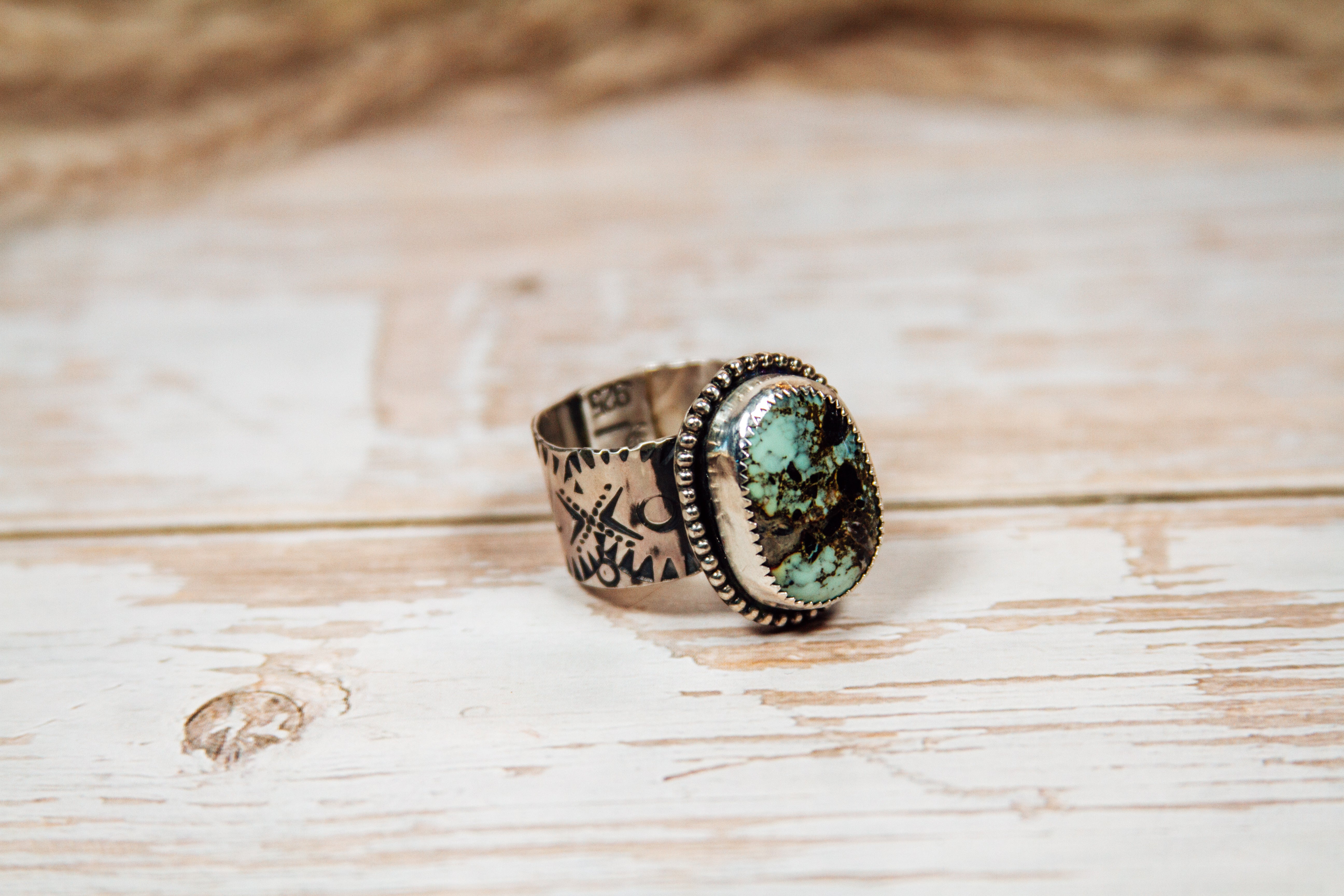 Frog Blossom Variscite Sterling Silver Ring Size Adjustable