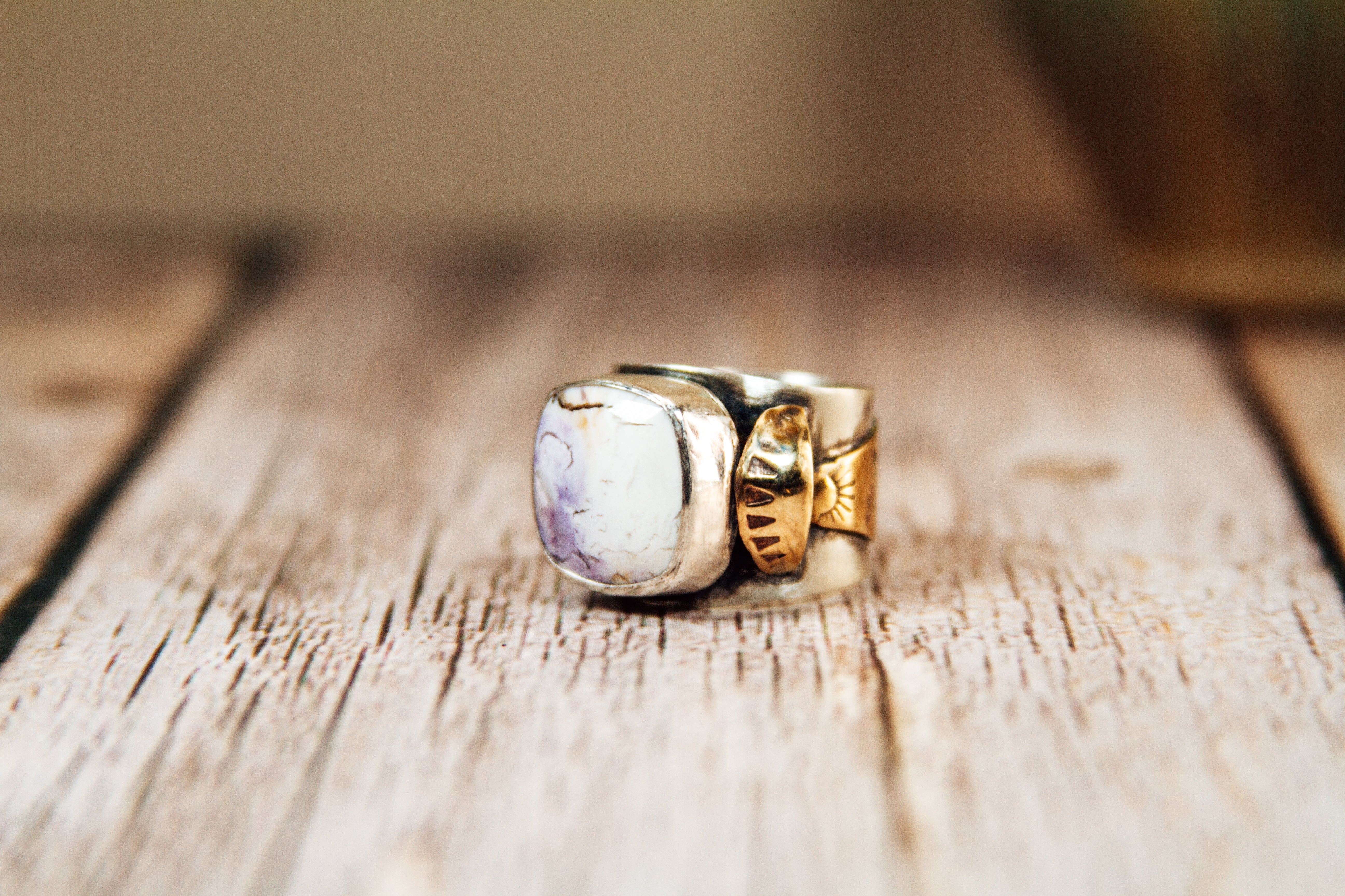Handmade Sterling Silver & Jeweler’s Gold Ring | Tiffany Stone Statement Ring | Size 7
