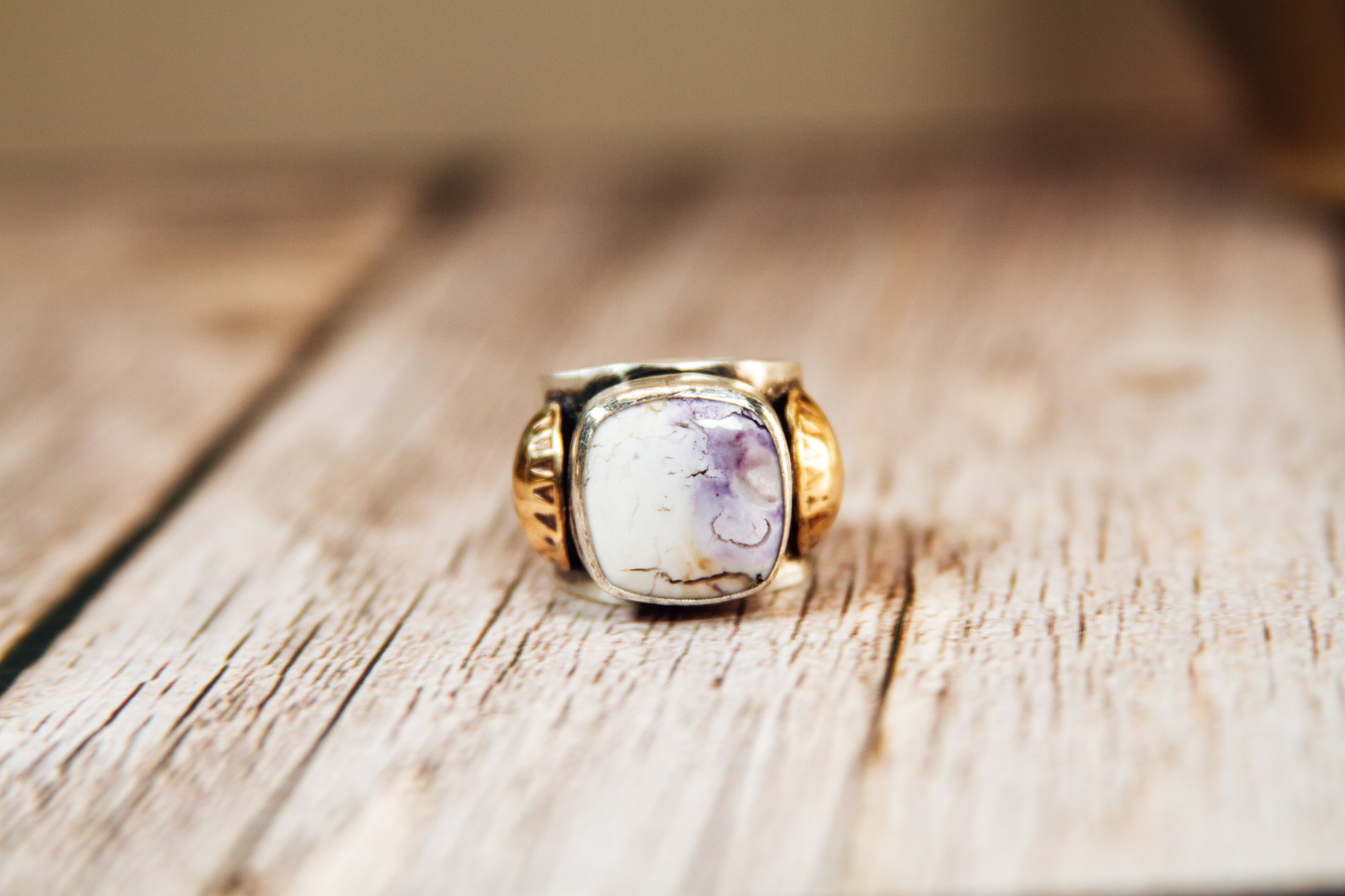 Handmade Sterling Silver & Jeweler’s Gold Ring | Tiffany Stone Statement Ring | Size 7
