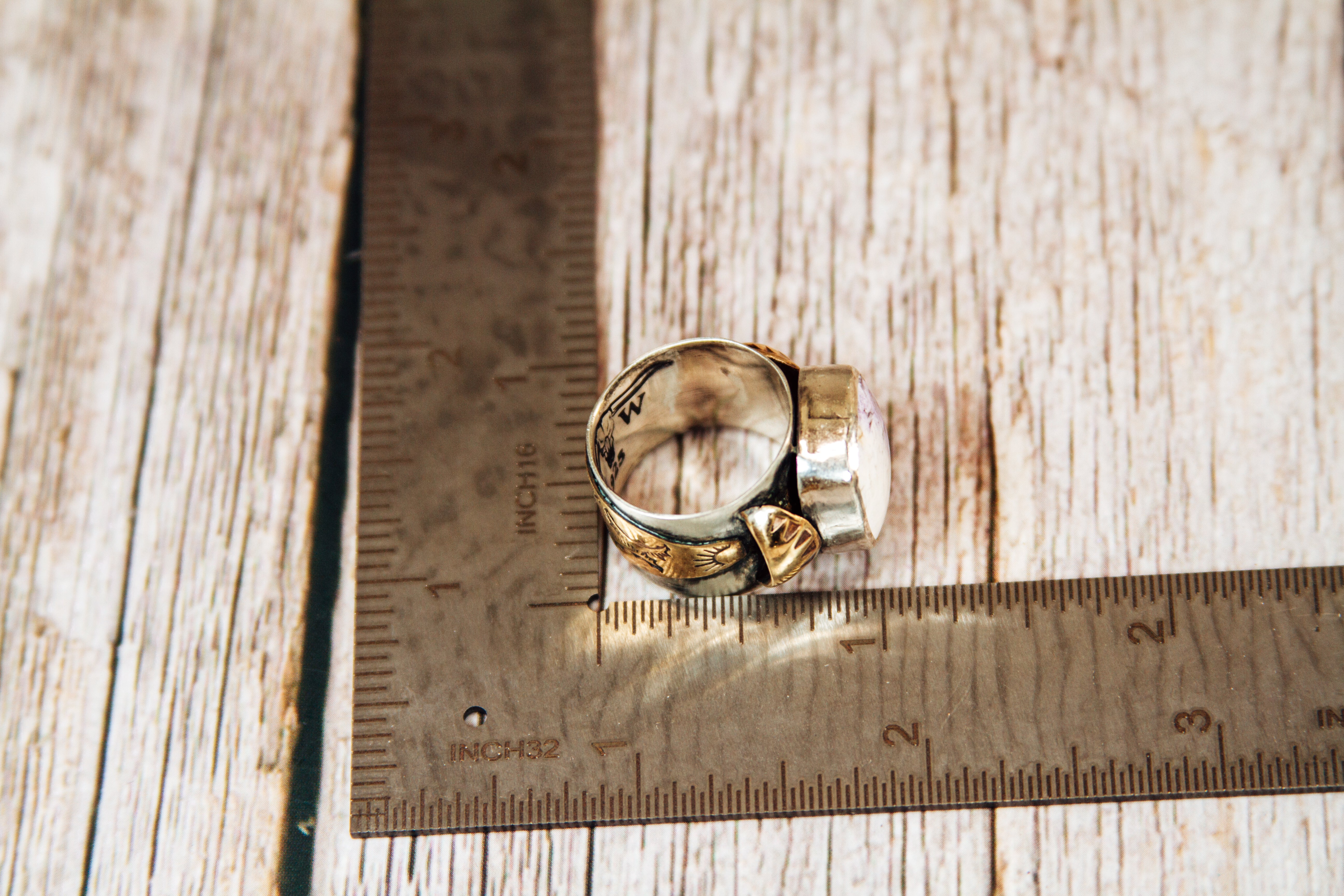 Handmade Sterling Silver & Jeweler’s Gold Ring | Tiffany Stone Statement Ring | Size 7