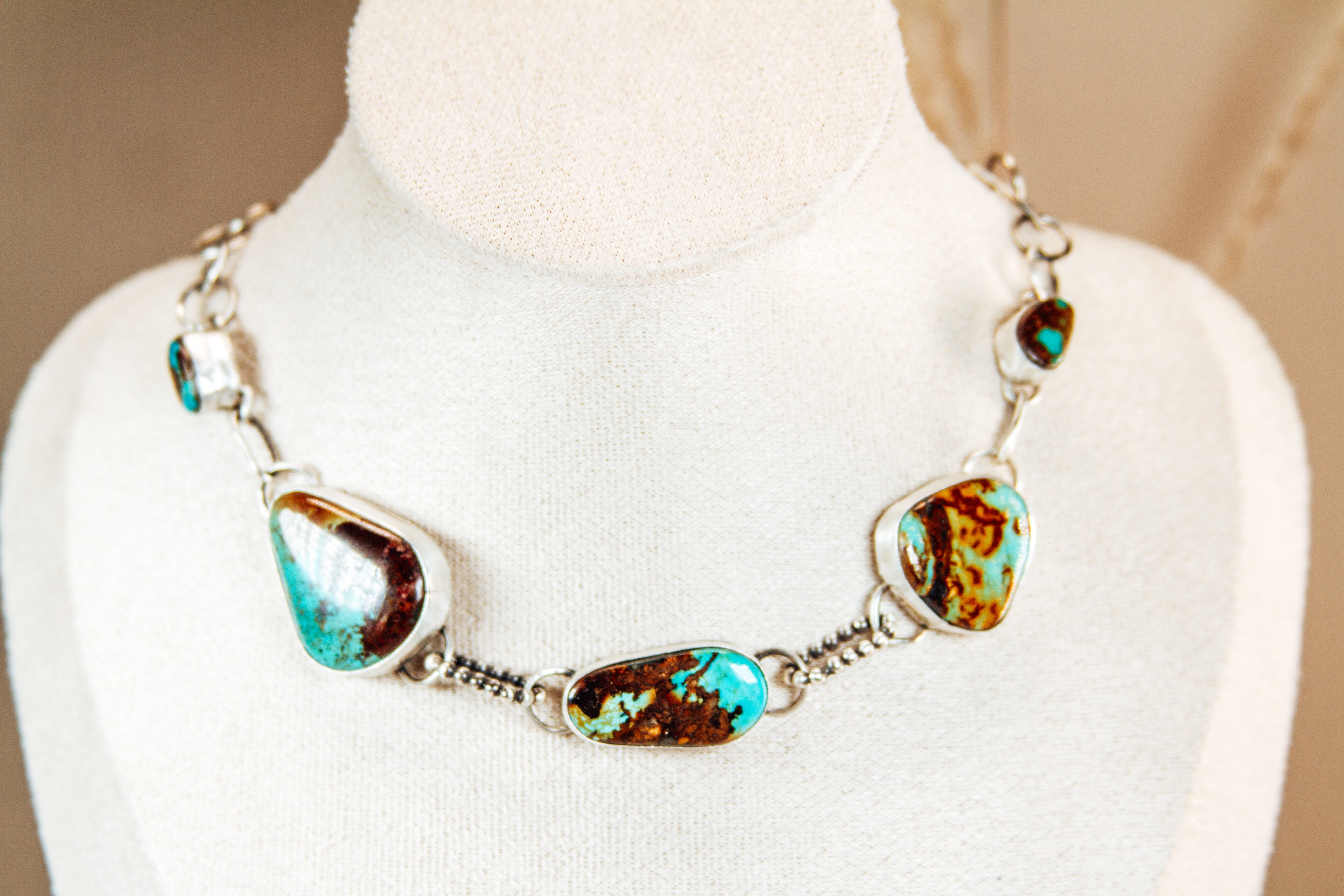 Handmade Sterling Silver Necklace | Royston Turquoise Choker Necklace | 15"