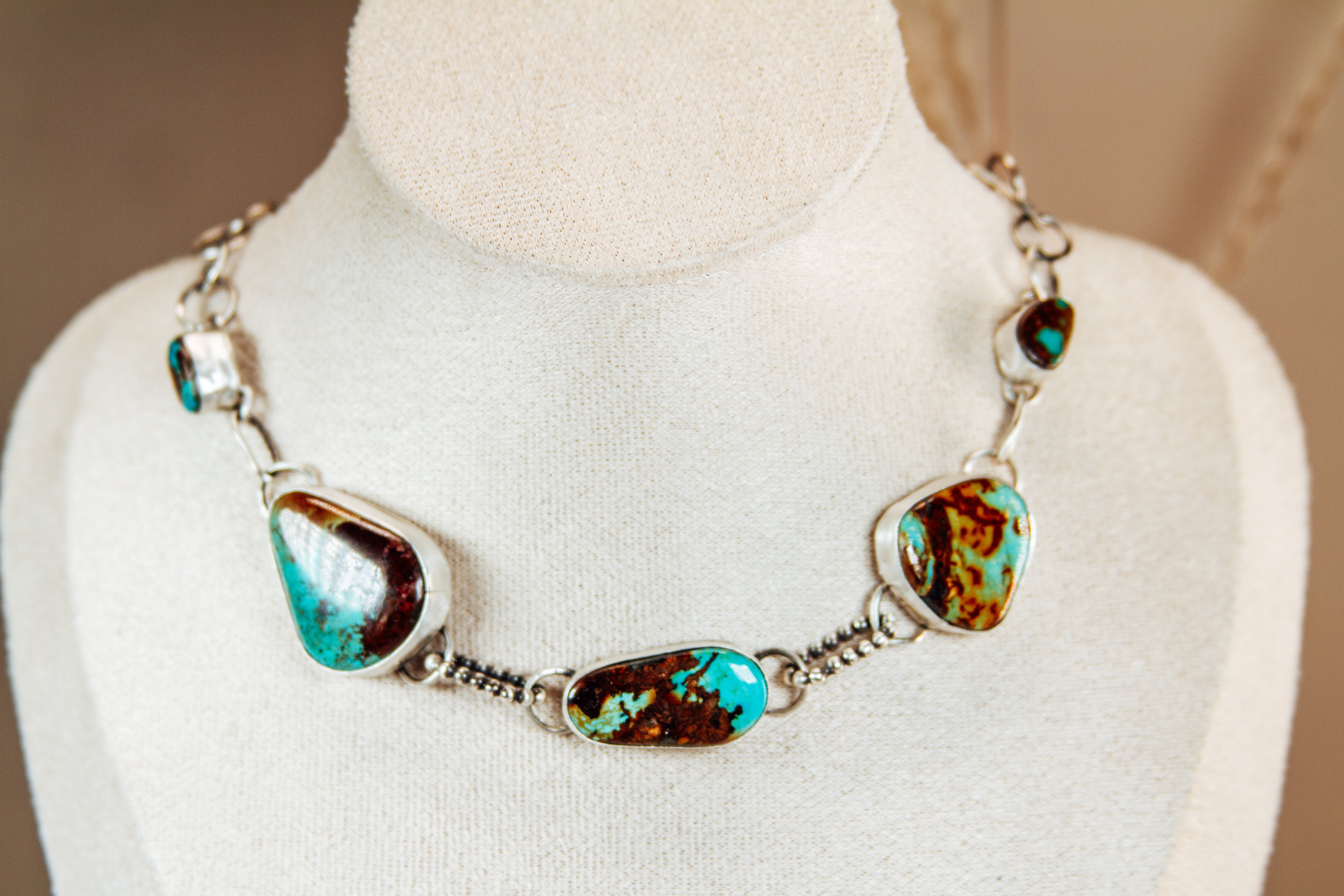 Handmade Sterling Silver Necklace | Royston Turquoise Choker Necklace | 15"