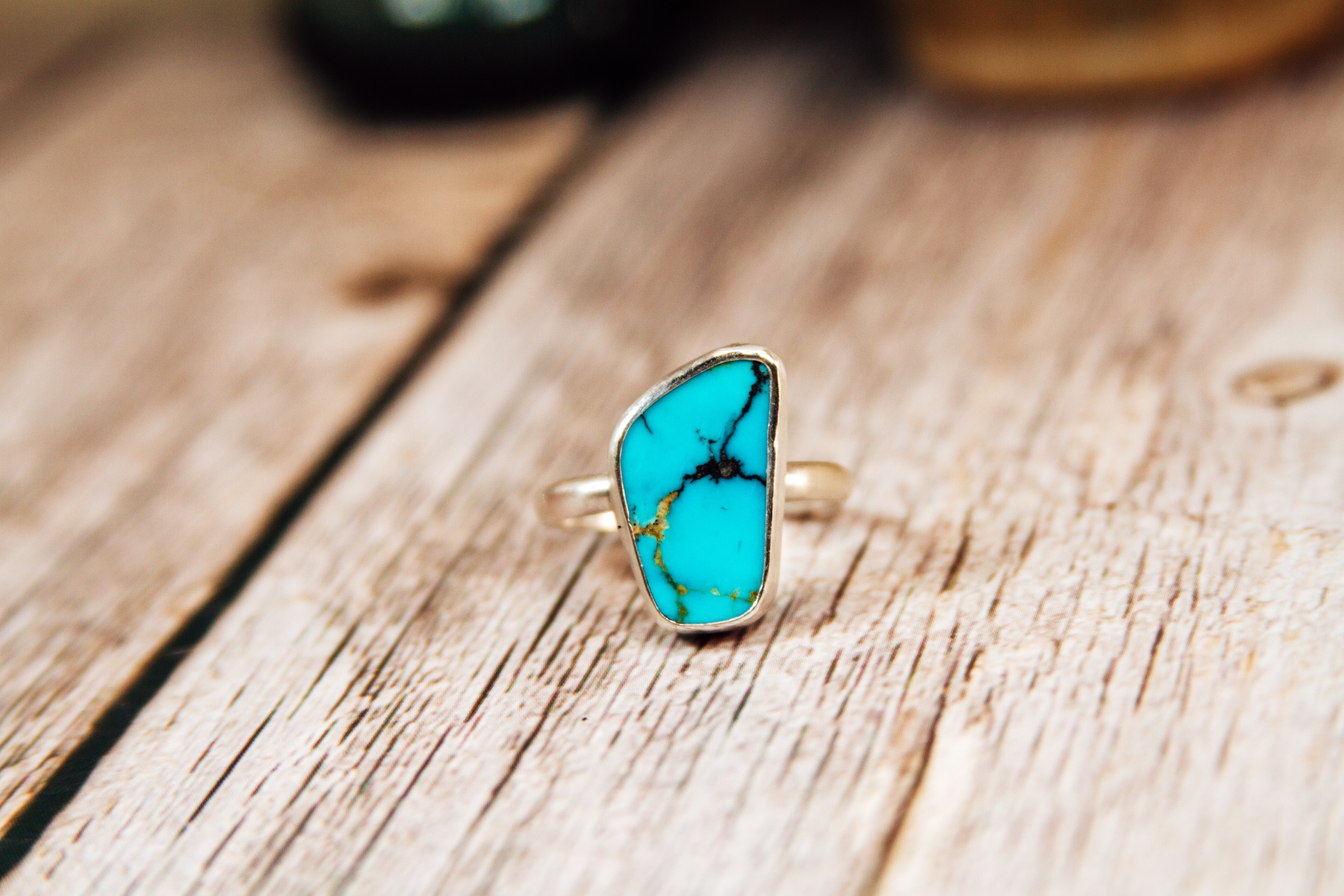 Handmade Sterling Silver Ring | Kingman Turquoise Daily Stacker Ring |