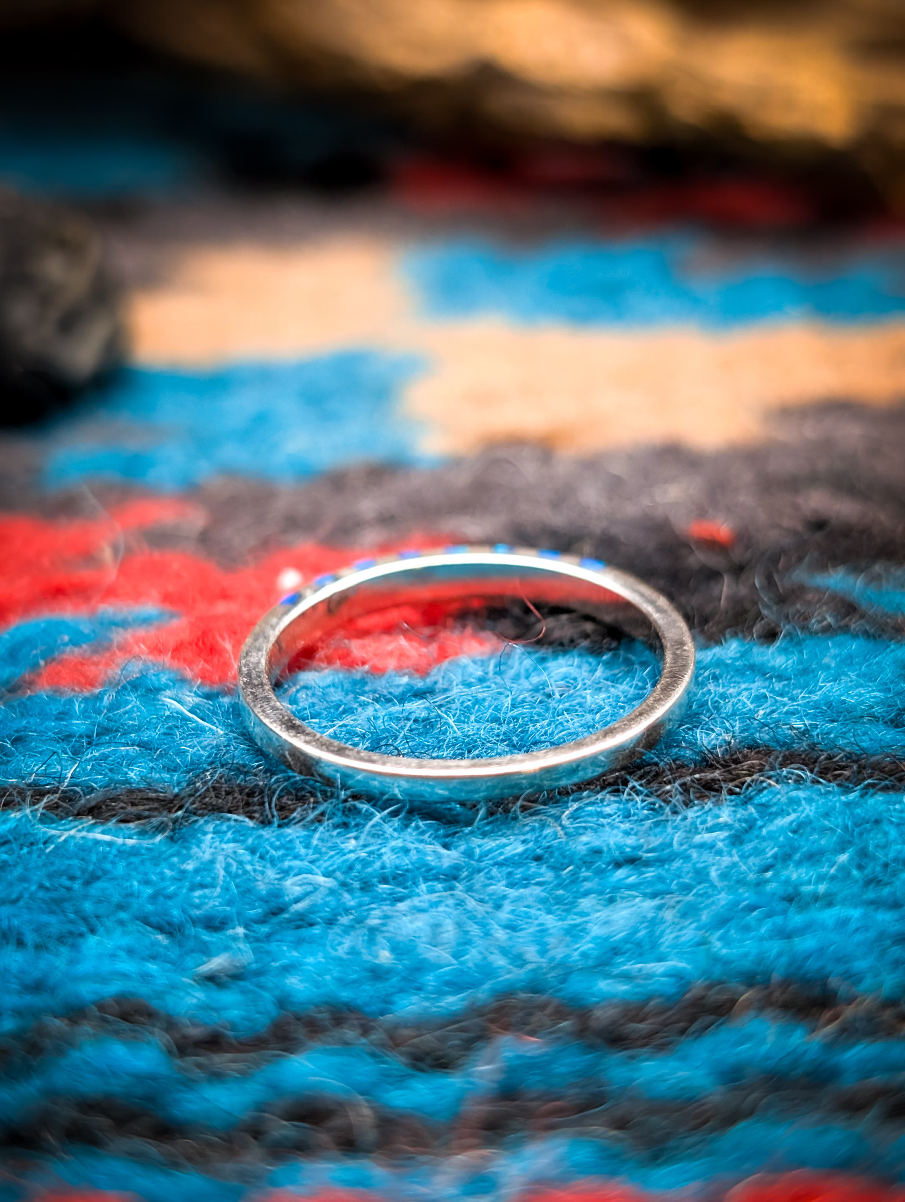 Zuni Lab Opal Inlay Sterling Silver Band Size 7