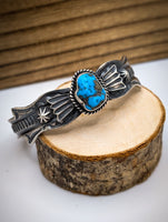 NAVAJO Kingman Turquoise and Sterling Silver Adjustable Cuff Bracelet by Kevin Billah