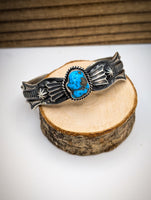 NAVAJO Kingman Turquoise and Sterling Silver Adjustable Cuff Bracelet by Kevin Billah