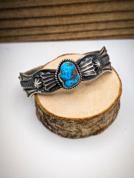 NAVAJO Kingman Turquoise and Sterling Silver Adjustable Cuff Bracelet by Kevin Billah