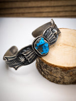 NAVAJO Kingman Turquoise and Sterling Silver Adjustable Cuff Bracelet by Kevin Billah