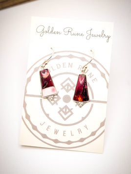 Red Rose Dahlia Dangle Earrings - Sterling Silver