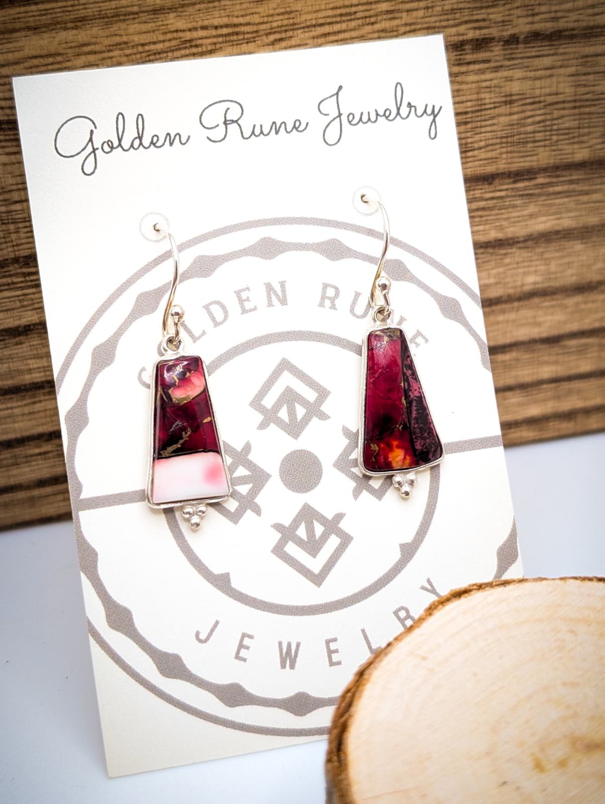 Red Rose Dahlia Dangle Earrings - Sterling Silver