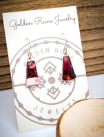 Red Rose Dahlia Dangle Earrings - Sterling Silver