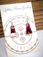 Red Rose Dahlia Dangle Earrings - Sterling Silver