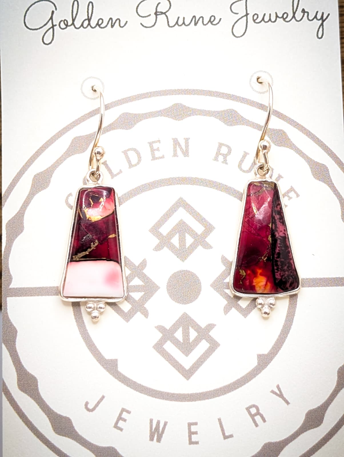 Red Rose Dahlia Dangle Earrings - Sterling Silver